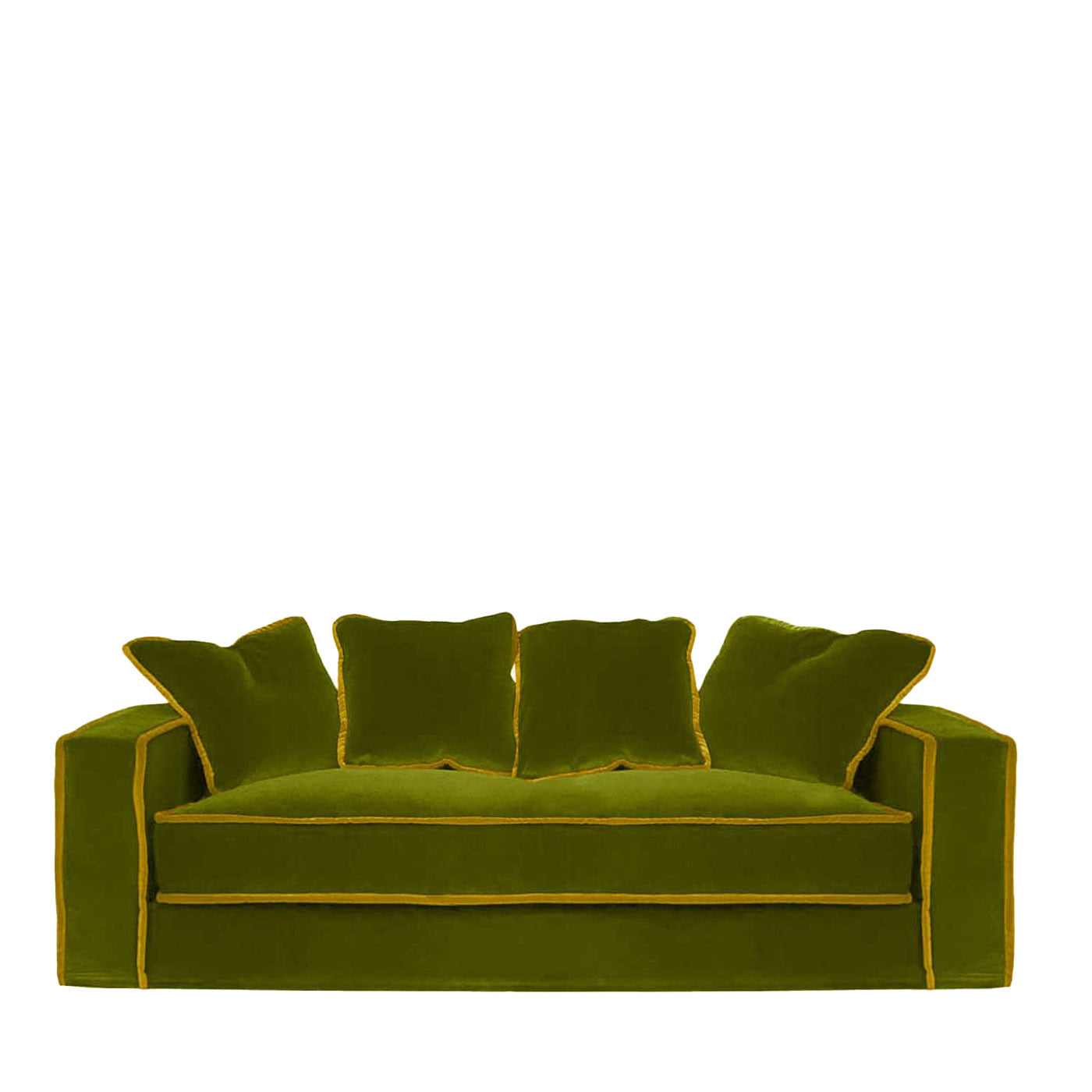 Sofá de 2 plazas de terciopelo verde y dorado Rafaella - Vista principal
