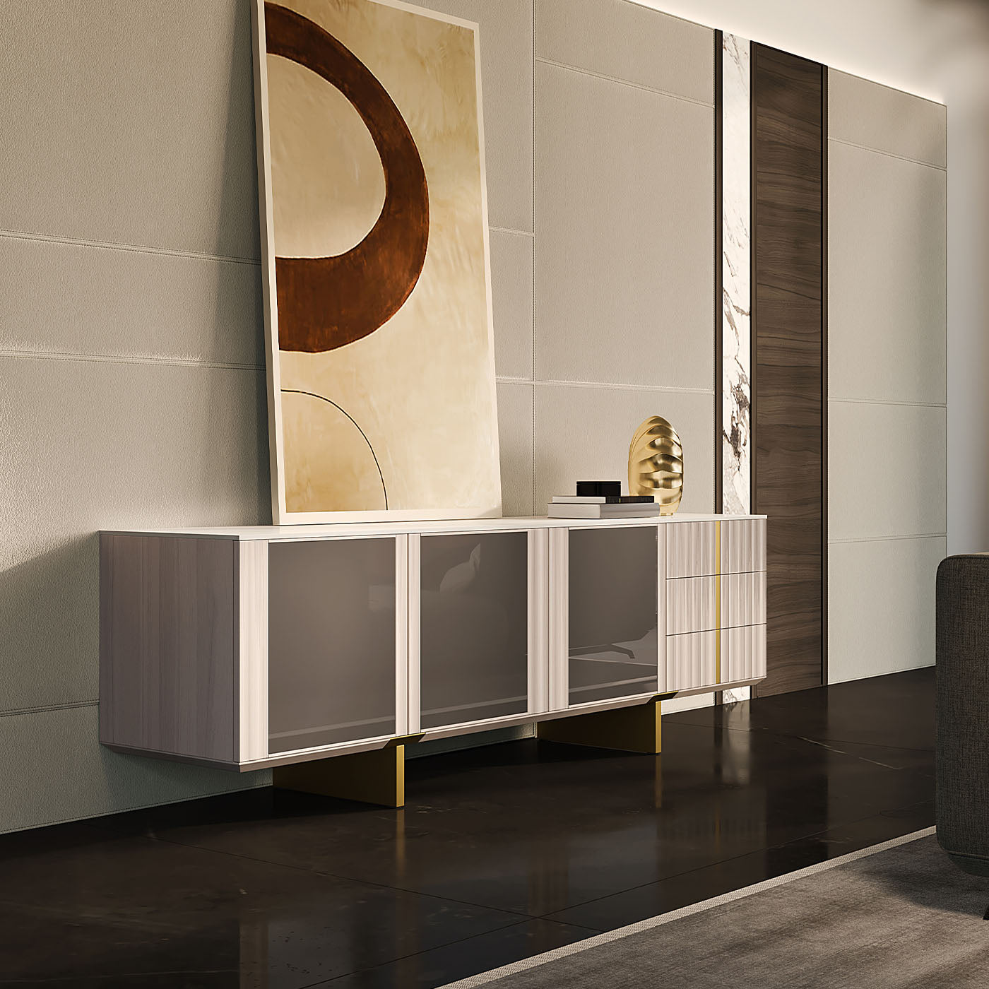 Solferino Gray Lacquered Wood With Gres Calacatta Top Sideboard - Alternative view 5