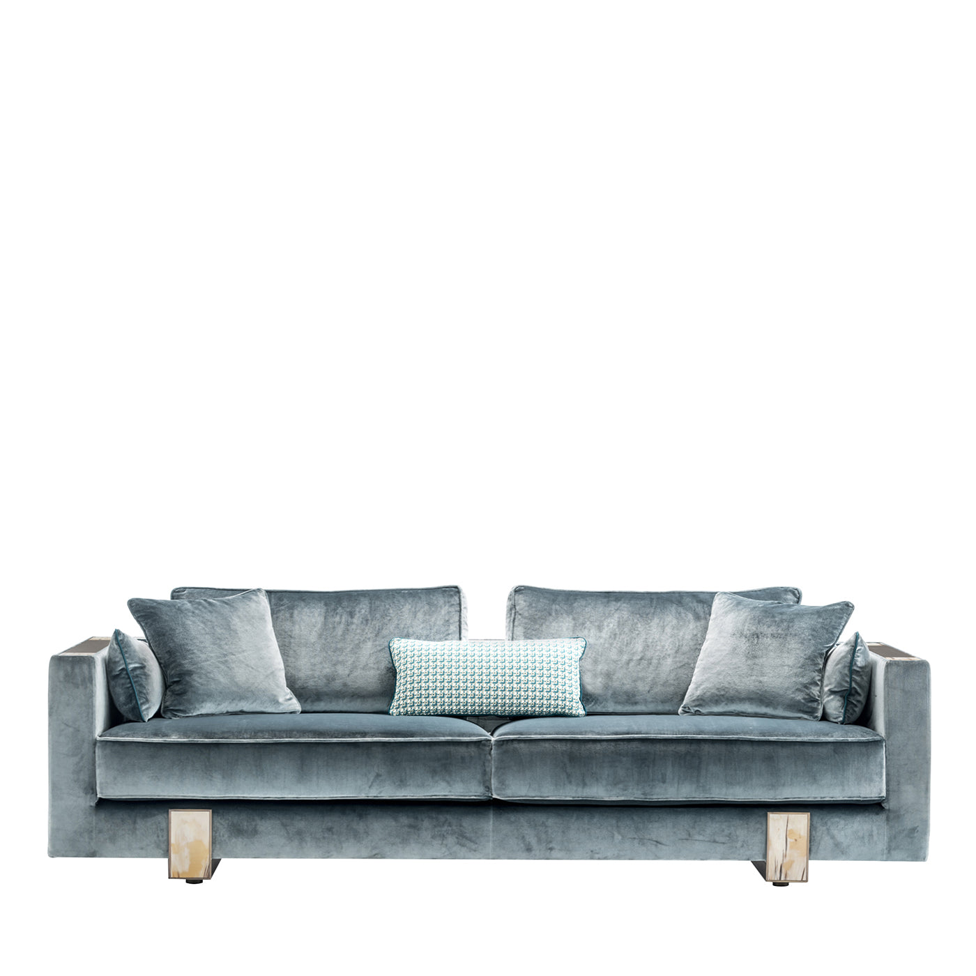 Adriano 3-Seater Blue Velvet Sofa with Horn Inlays - Main view