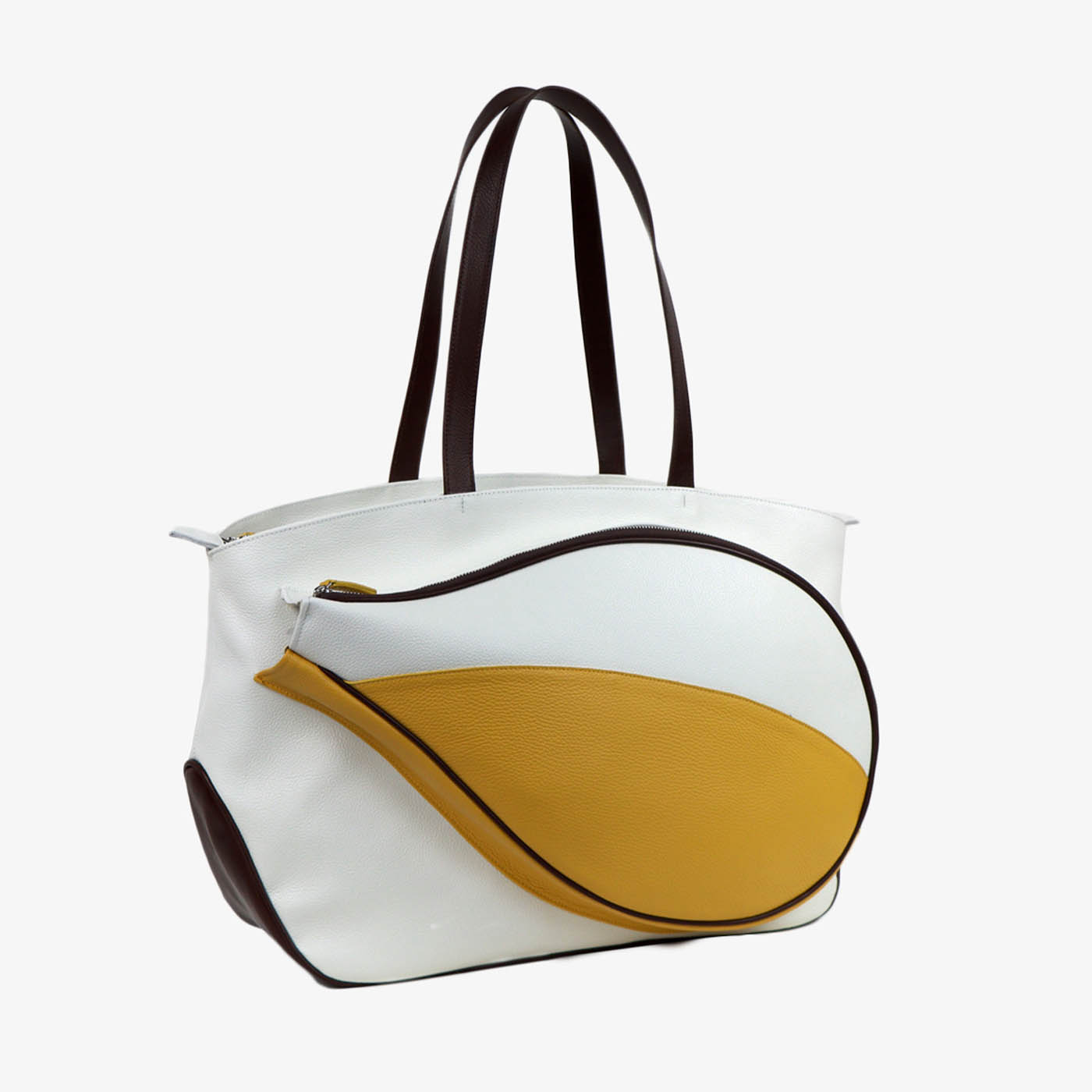 Bolsa de deporte blanca/amarilla/marrón con bolsillo en forma de raqueta de tenis - Vista alternativa 1
