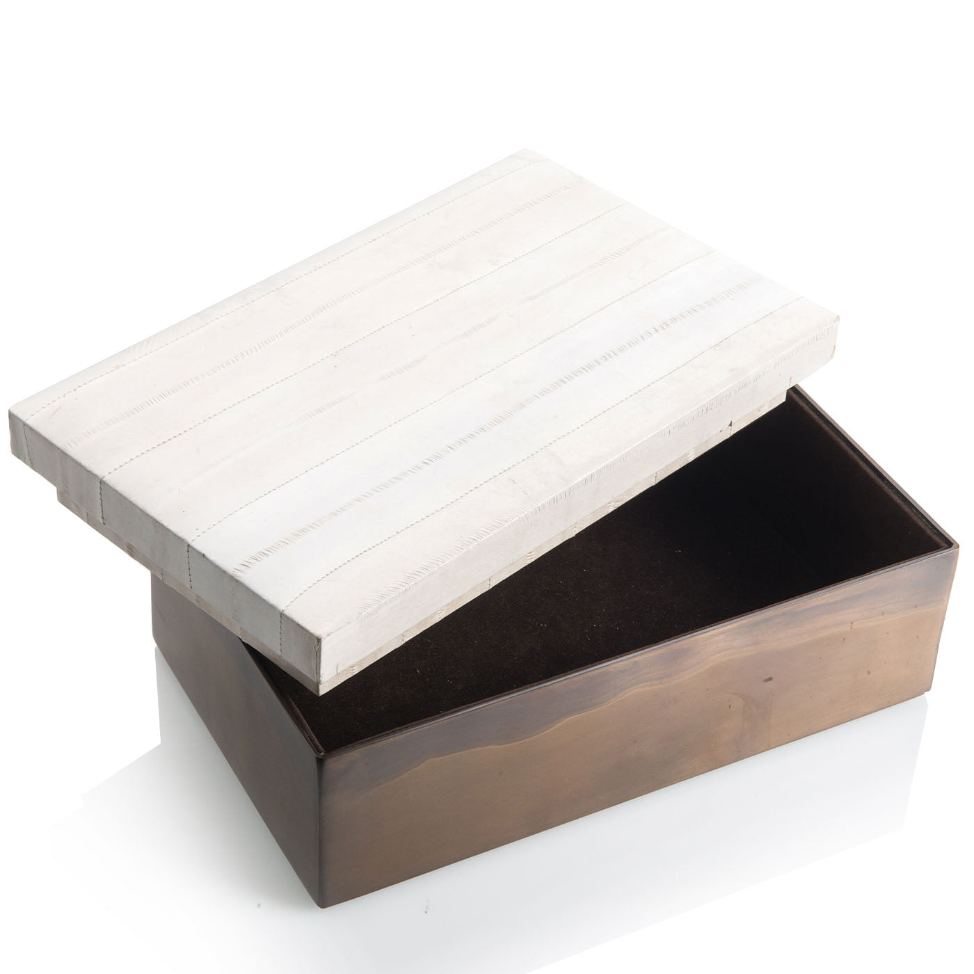 Caja de piel de anguila y latón bruñido con tapa - Vista alternativa 2