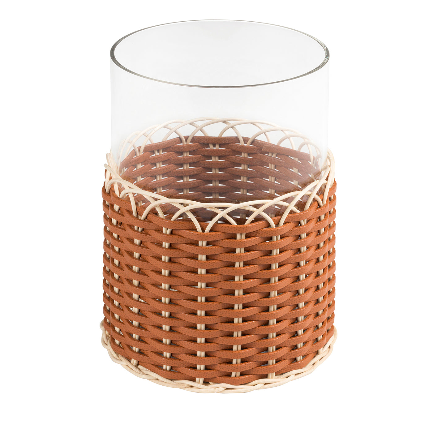 Wideville Leather & Rattan Candleholder -Orange Large - Main view
