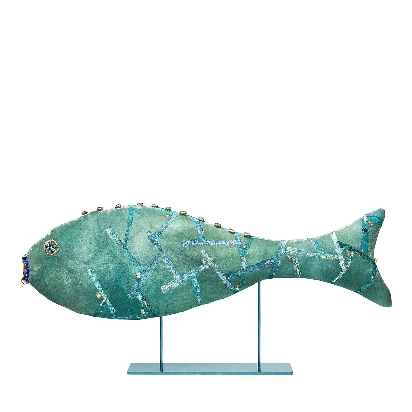 Joyful Fish Acqua Green Velvet Sculpture - Main view