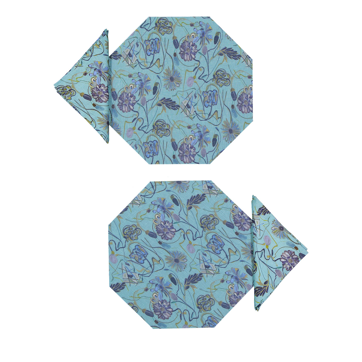 Bouquet Juego de 2 manteles individuales y servilletas octogonales recubiertos de azul claro - Vista principal