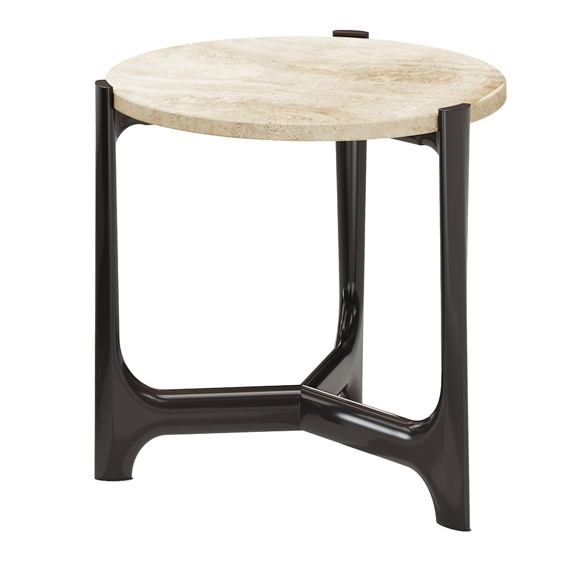 Up-down marble top and lacquered black wood side table - Main view