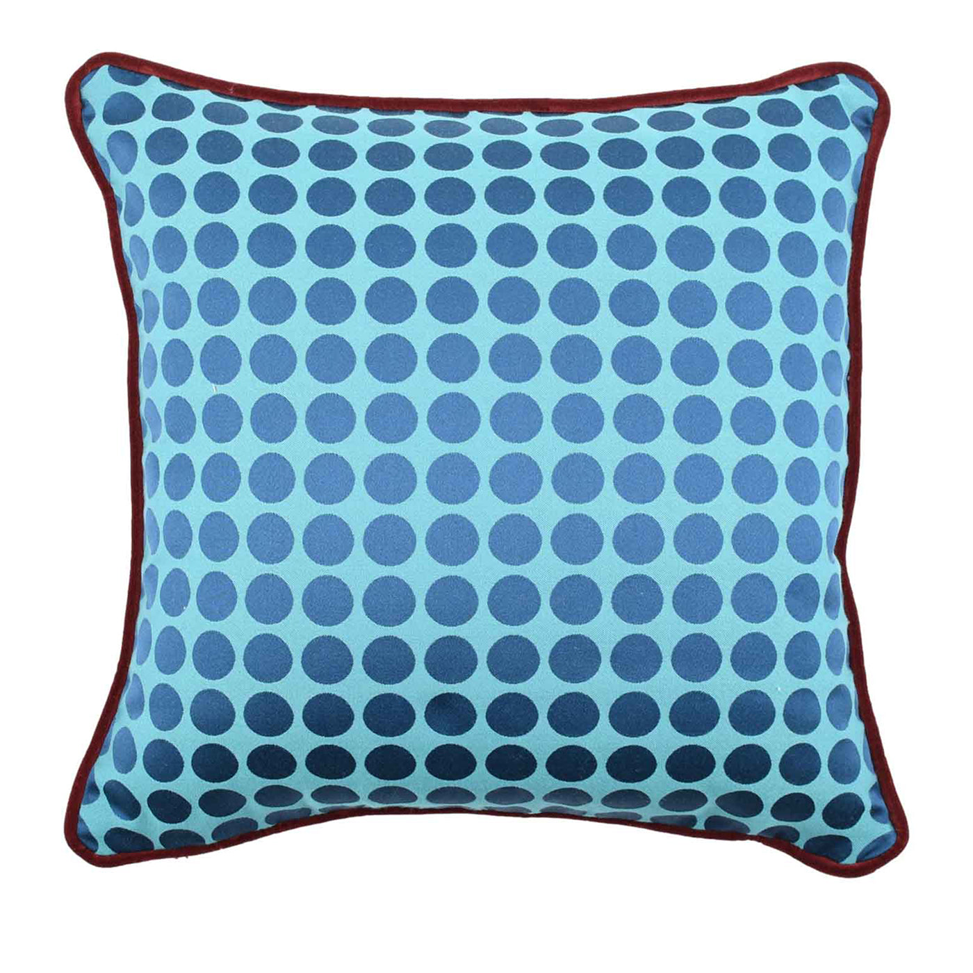 Turquoise and Blue Carrè Cushion in polka dots jacquard fabric - Main view