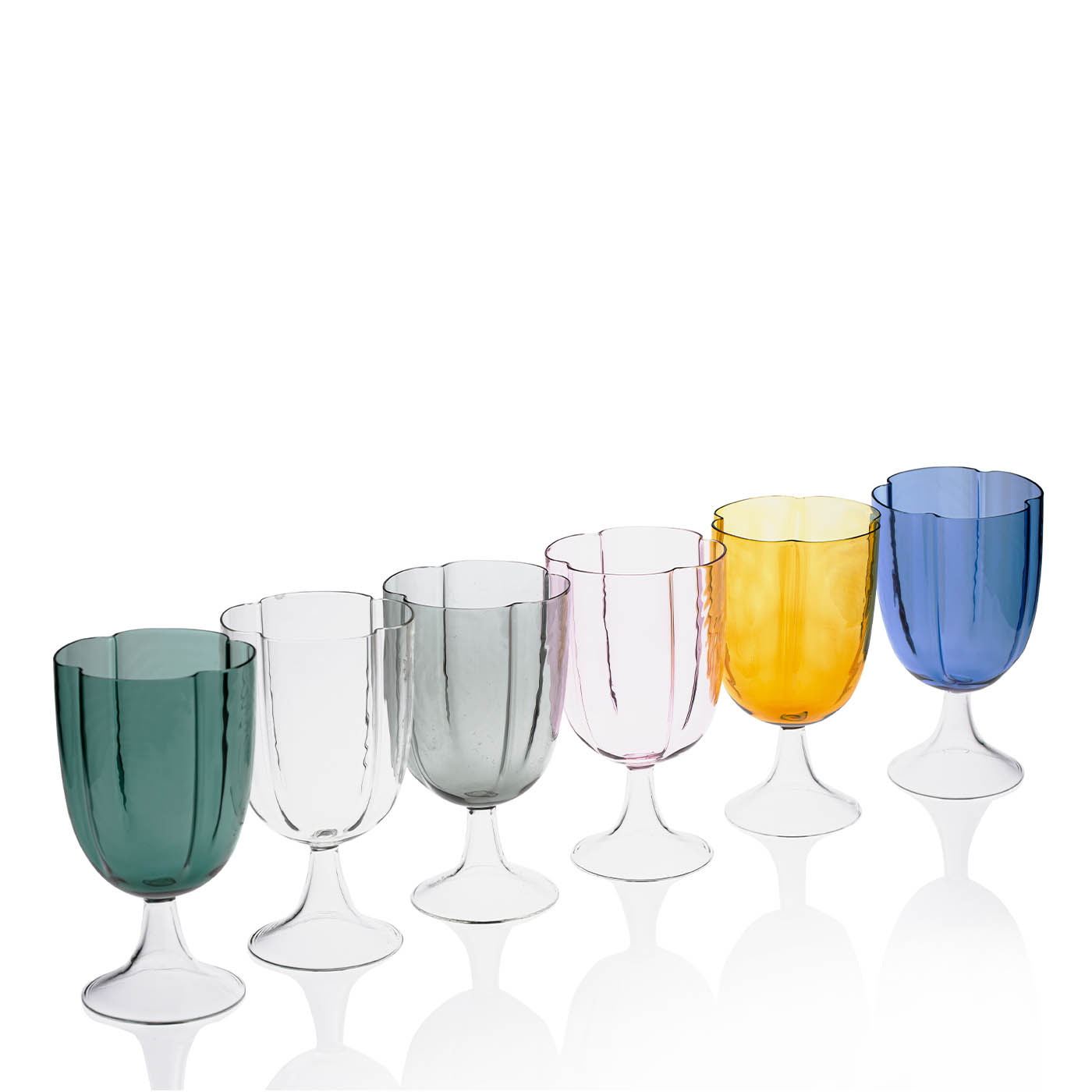 Set Of 4 Light blue Petal Wine Glasses - Alternative view 1