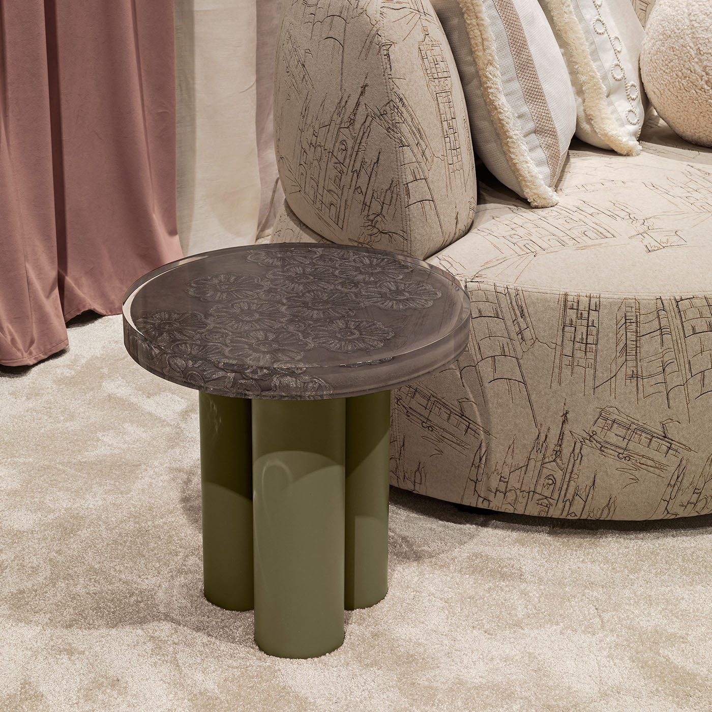 Amber Round Green Metal & Resin Side Table - Alternative view 1