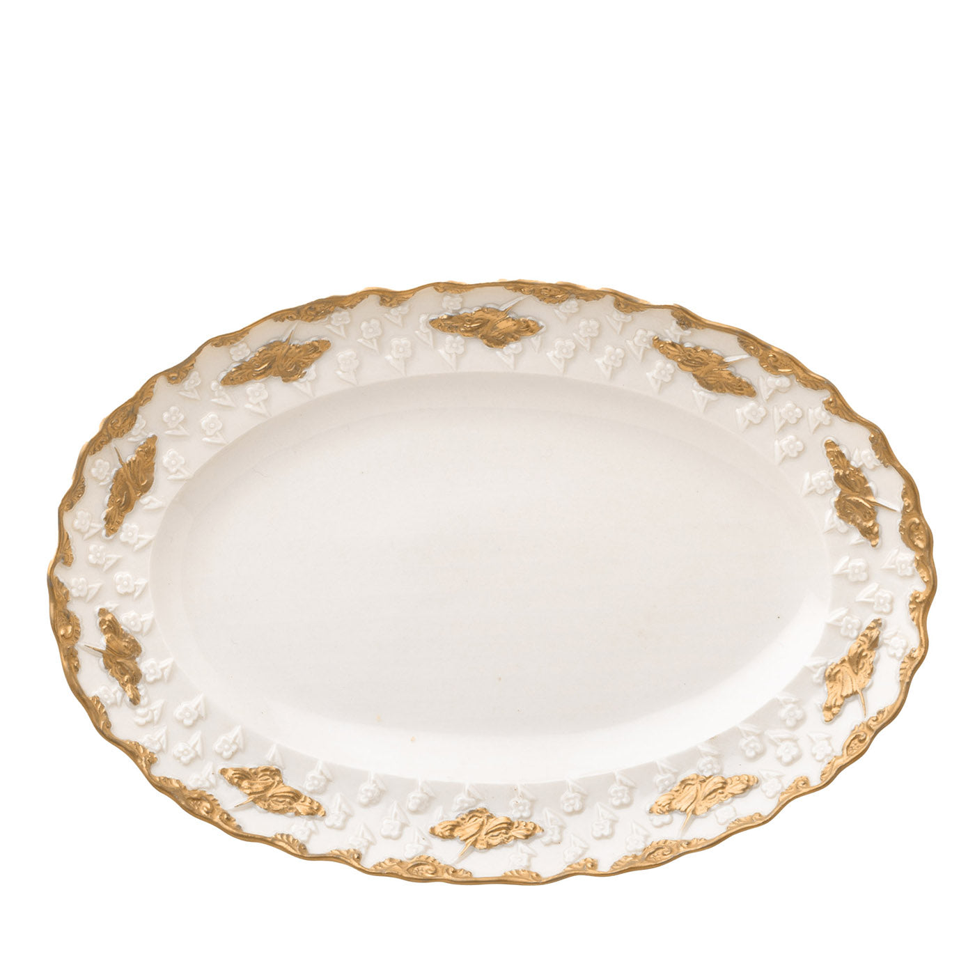 Lucia Grand plat de service ovale blanc et or - Vue principale