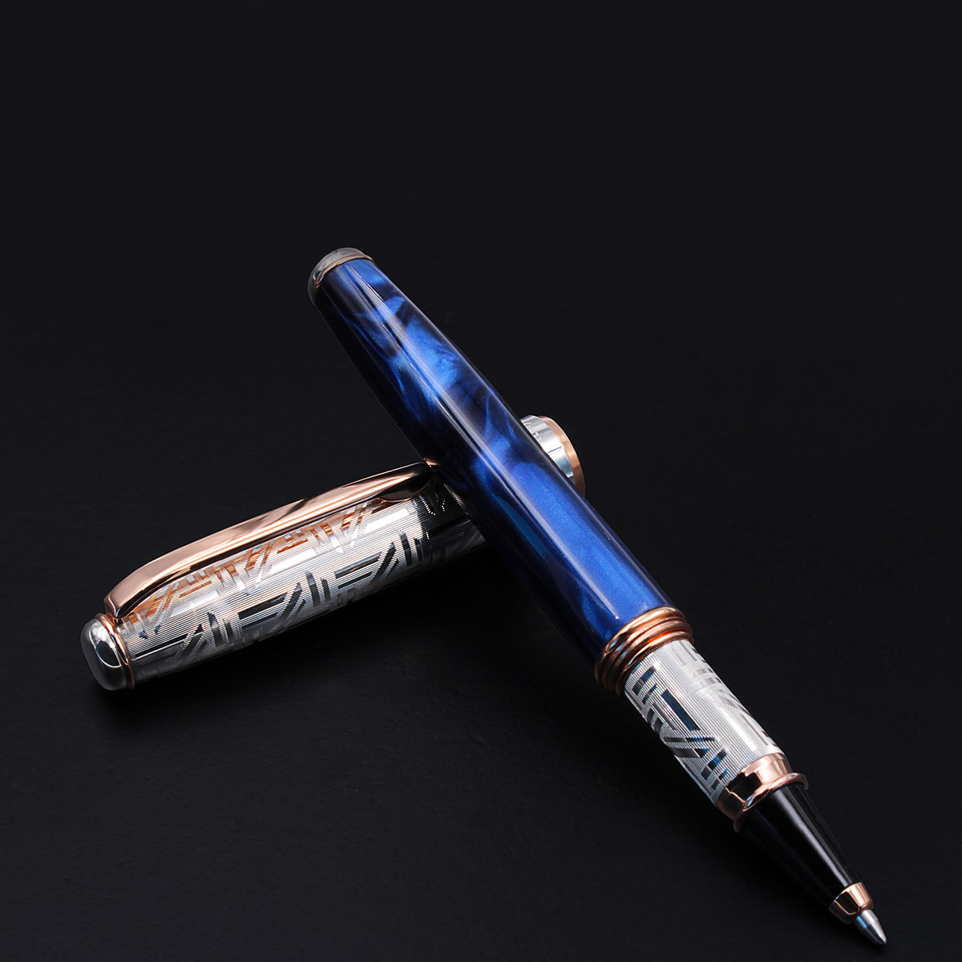 Blue Resin & Silver Rollerball Pen - Alternative view 3