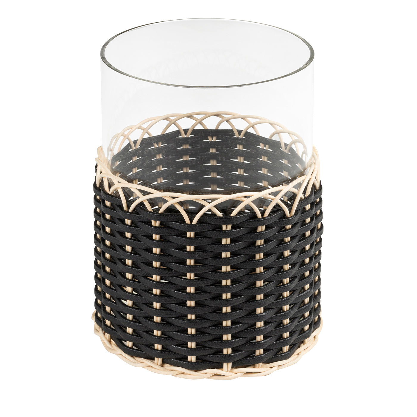 Wideville Leather & Rattan Candleholder -Black Large - Main view