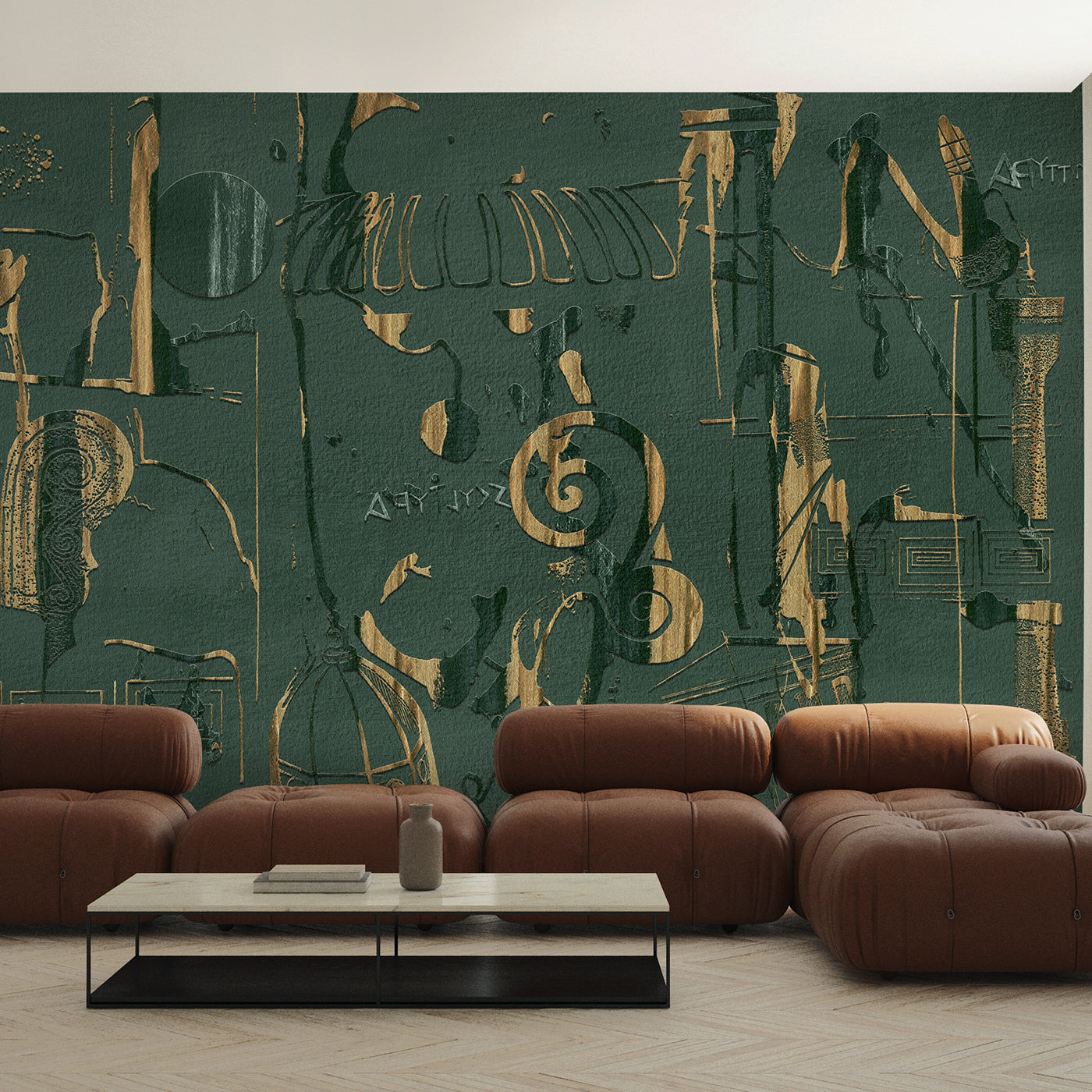 Papel pintado con textura decoración griega verde  - Vista alternativa 1