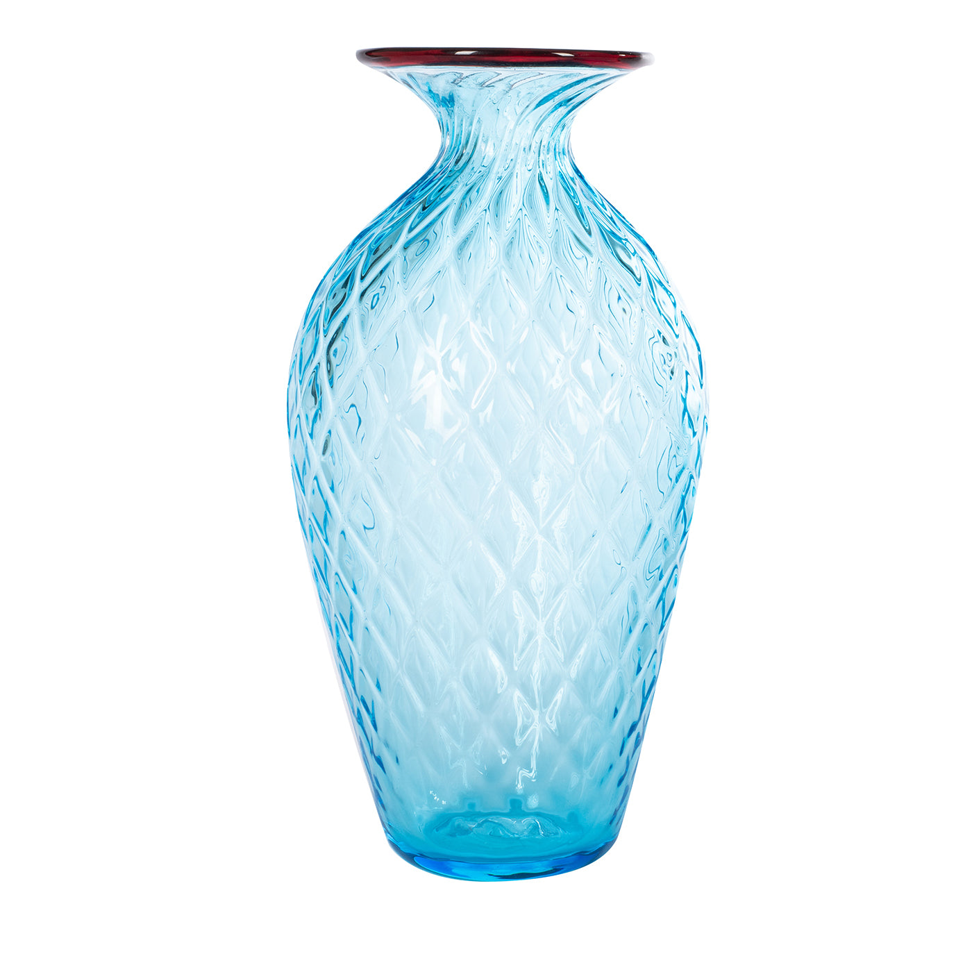1950 Large Balloton Light-Blue Vase with Burgundy Rim - Main view