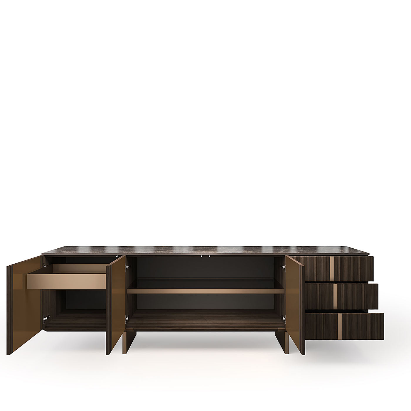 Solferino walnut finish Burnished top Gres Emperador metal doors bronze color sideboard  - Alternative view 3