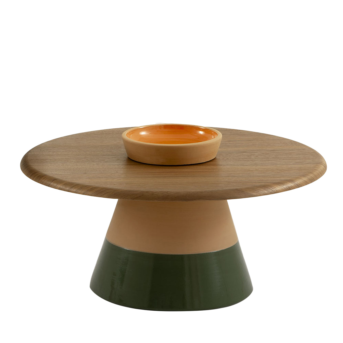 Petite table Sablier avec base en argile et plateau en bois plaqué Canaletto - Vue principale