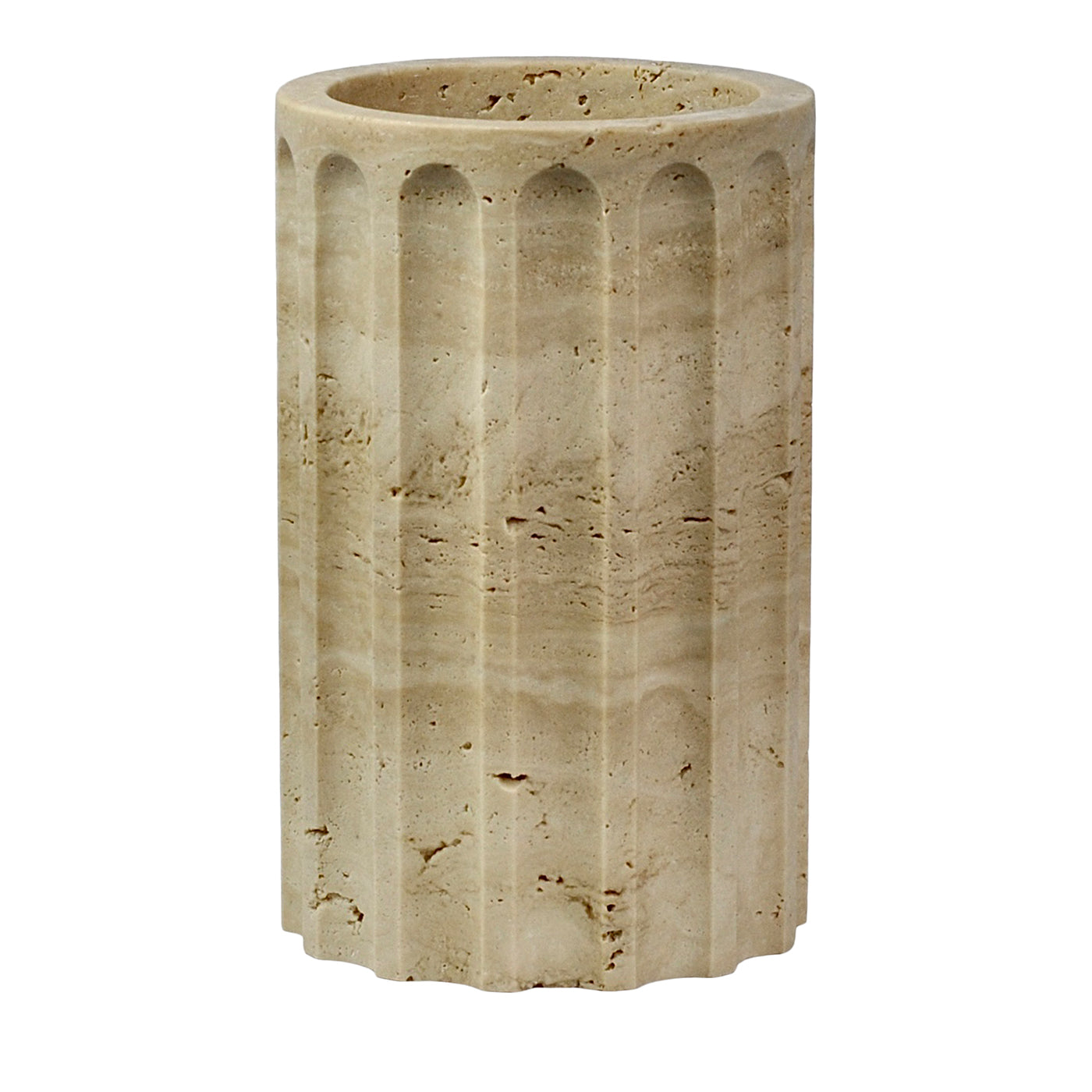 TAN Satin Travertino marble Column Vase - Main view
