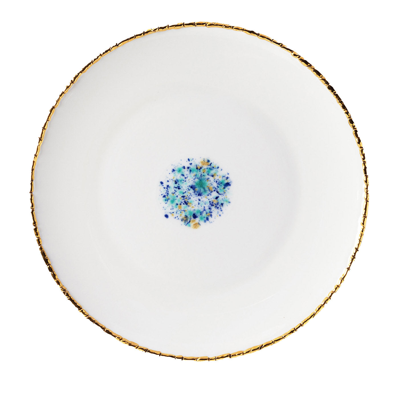 Set of 2 Blue Marble White Dinner Plates with Crackled Rim - Main view