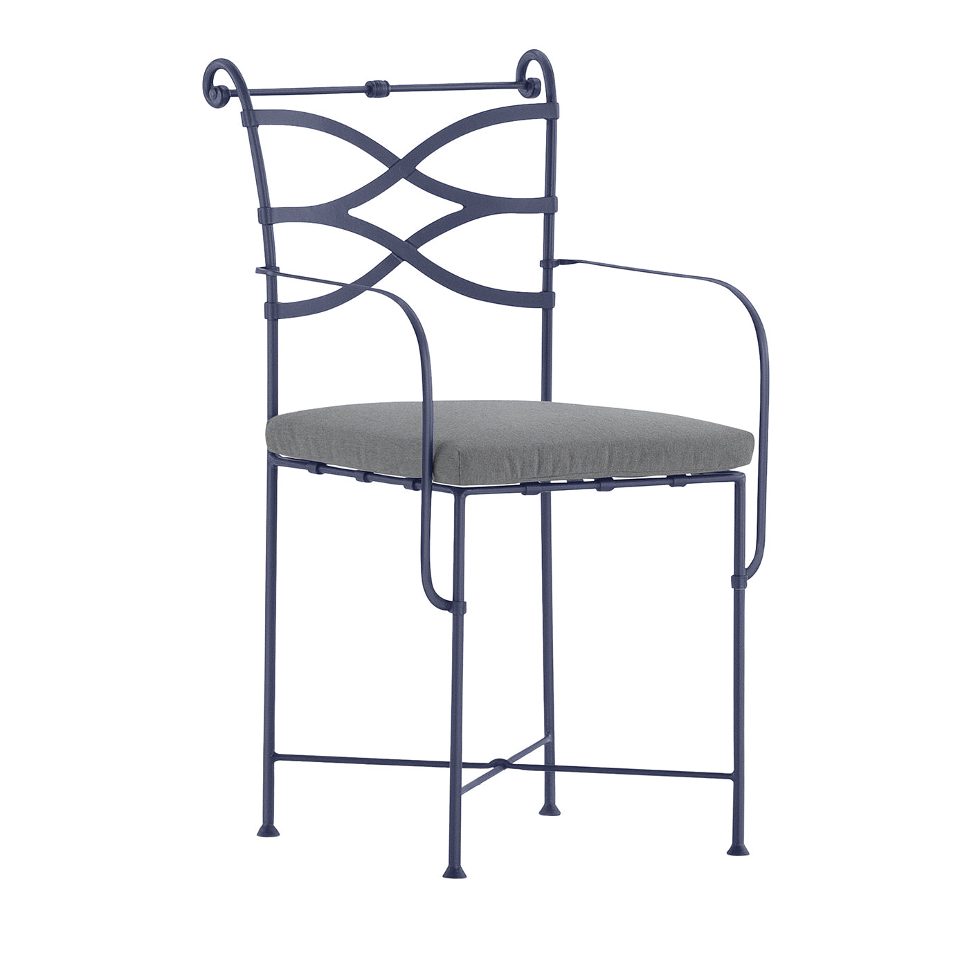 Chaise bleue en fer forgé avec accoudoirs et coussins Begentle - Vue principale