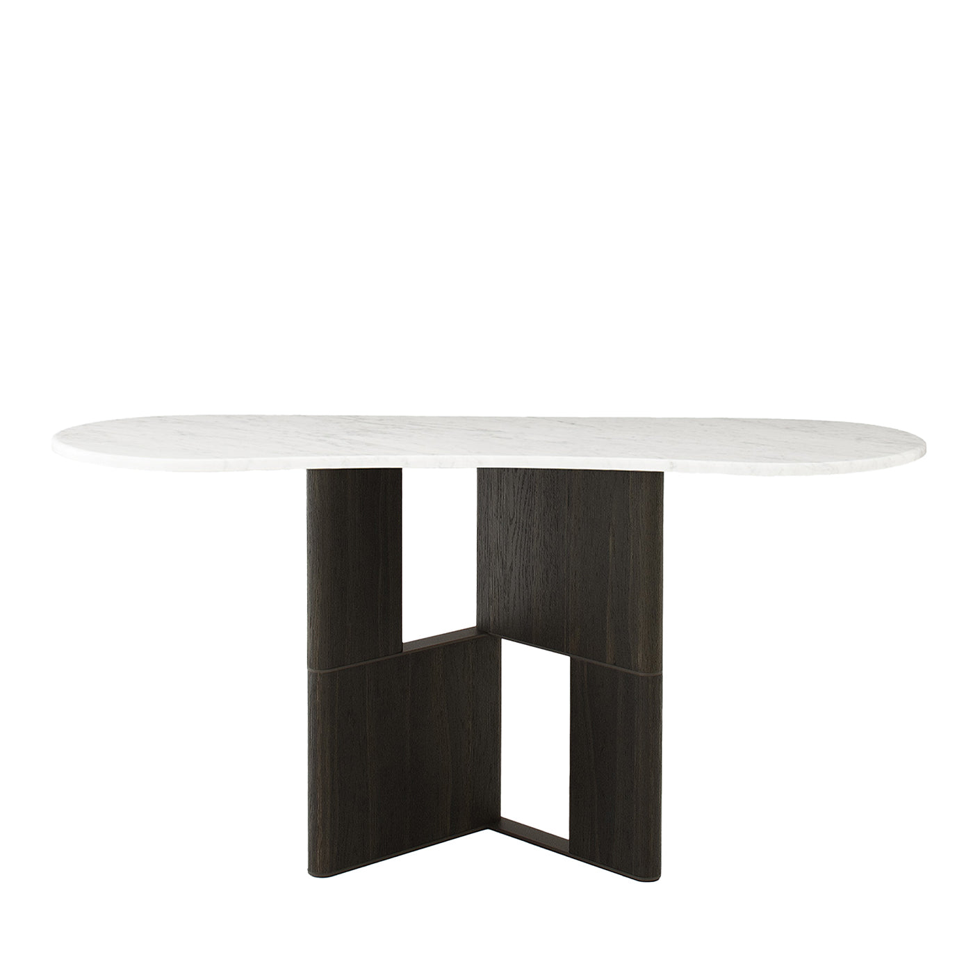 Table console Tetris avec plateau en marbre et pieds en bois de chêne lagunaire - Vue principale