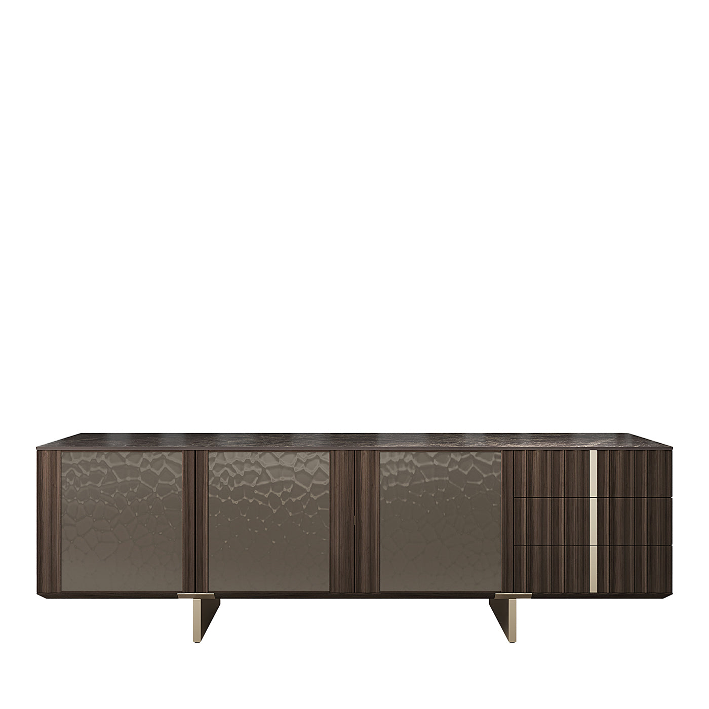 Solferino walnut Burnished top Gres Emperador doors liquid metal bronze sideboard - Main view