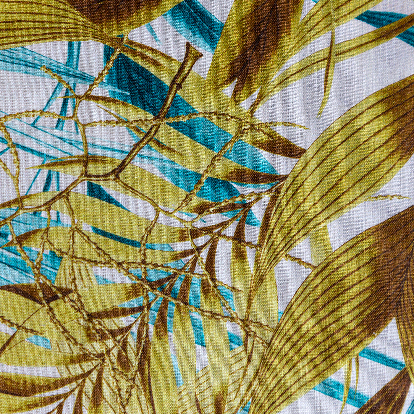 Las Palmas Leinentischdecke mit türkisfarbenen und gelben Palmenblättern - Alternative Ansicht 3