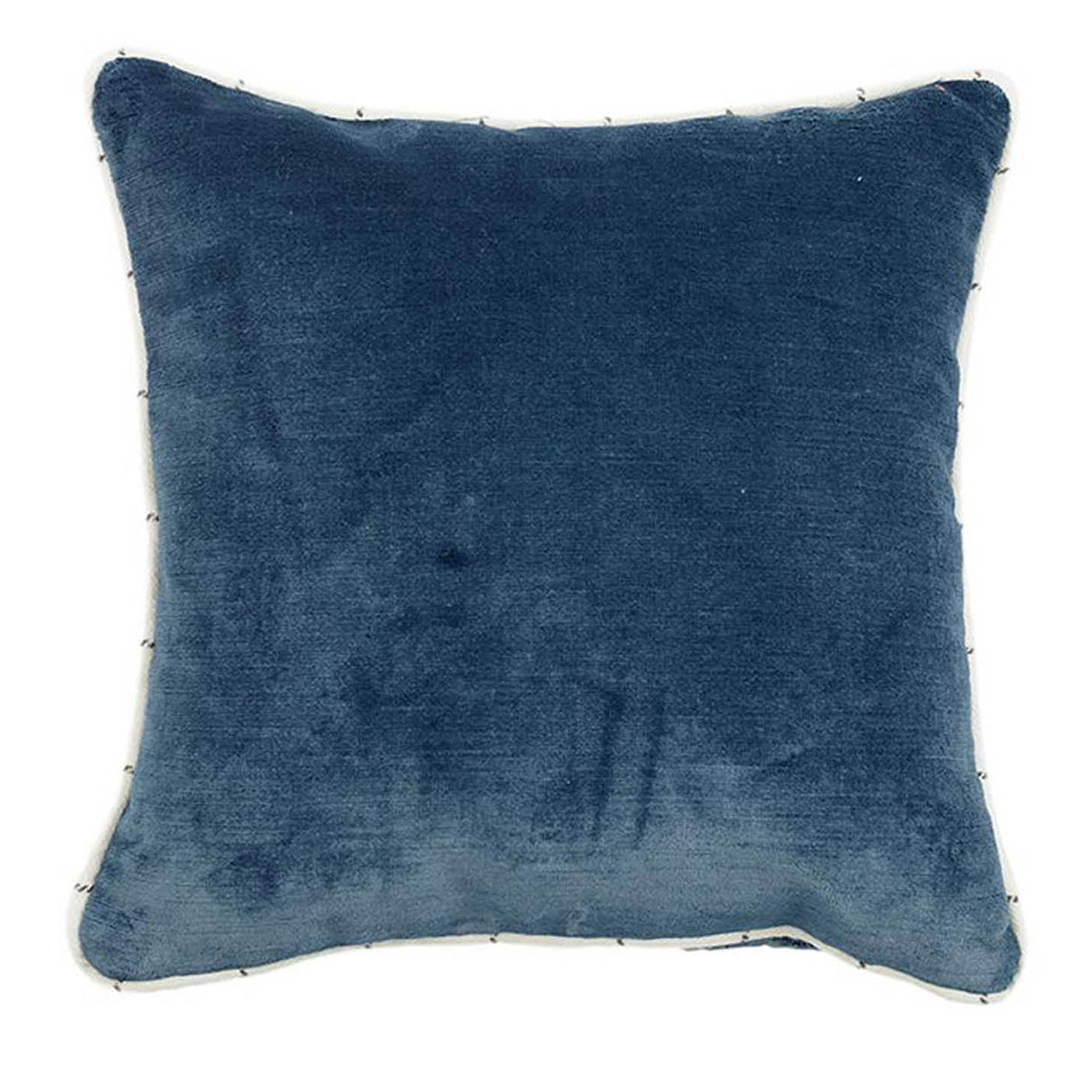 Cojín Carré de terciopelo de lino azul y tejido jacquard - Vista principal