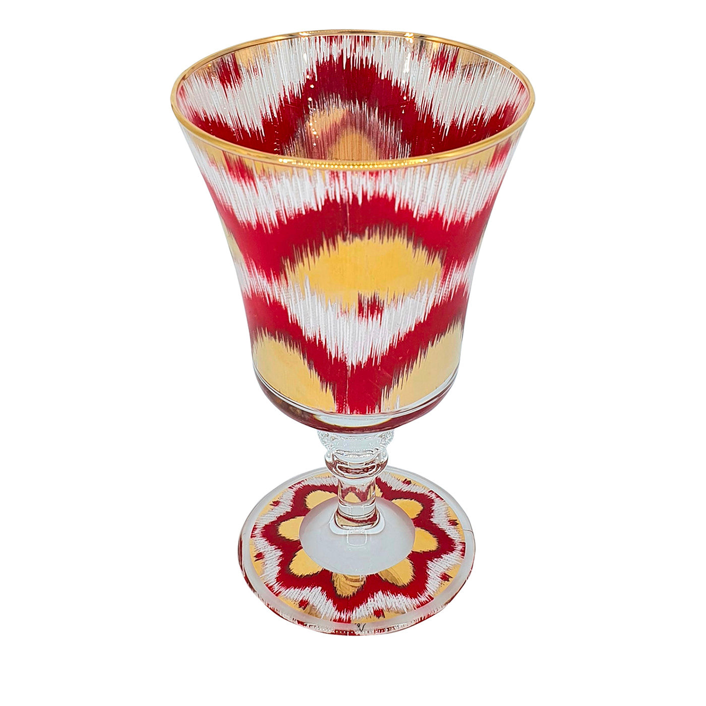 Set of 4 Ikat Gold & Red Wine Glasses - Main view
