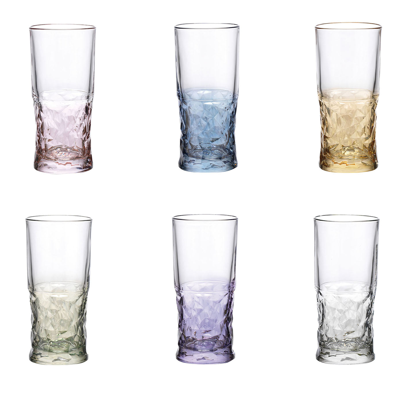 Sound 02 Polychrome Set of 6 Faceted Drinking Glasses - Main view