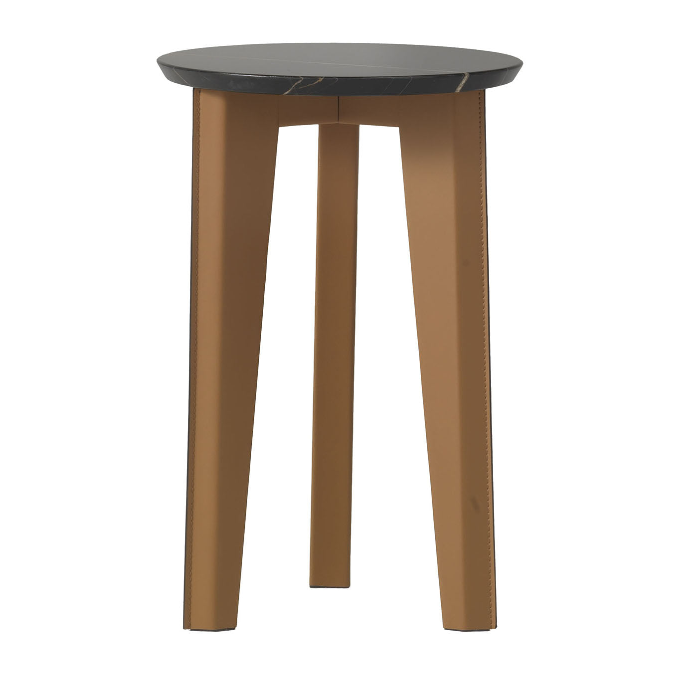 Costa Round Leather & Sahara Noir Marble Side Table - Main view