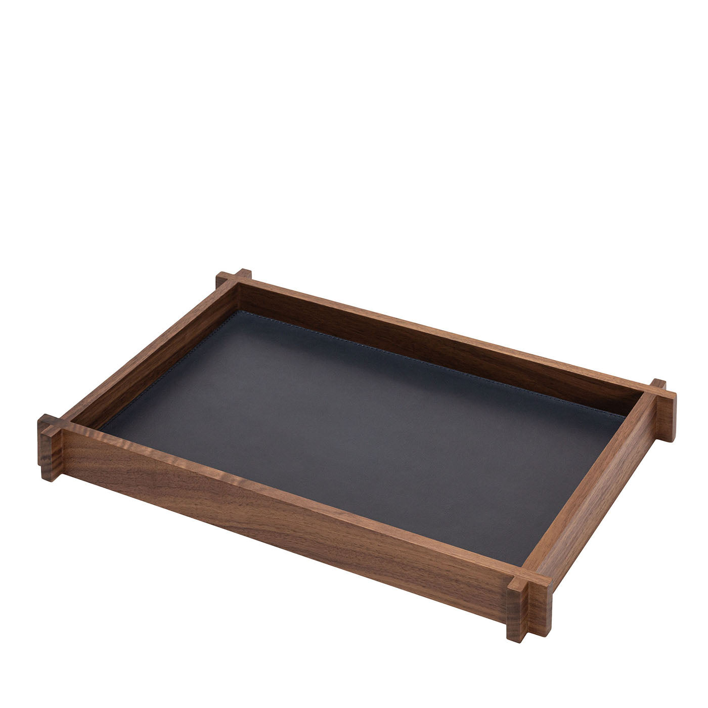 Structura Leather &amp; Wood Blue Large Rectangular Valet Tray  - Vue principale