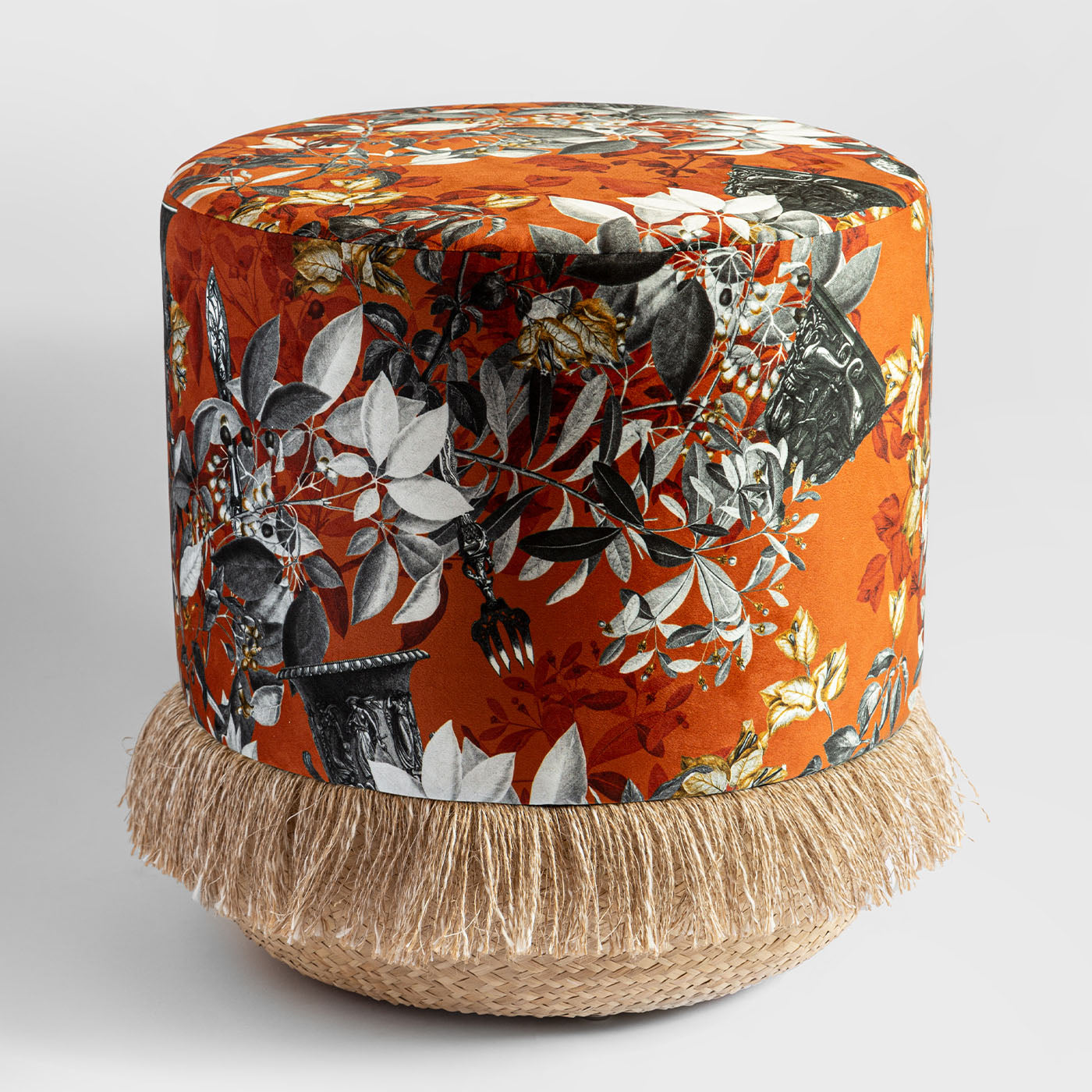 Primavera Romana Basket Base and Floral Design on Velvet Pouf  - Alternative view 3