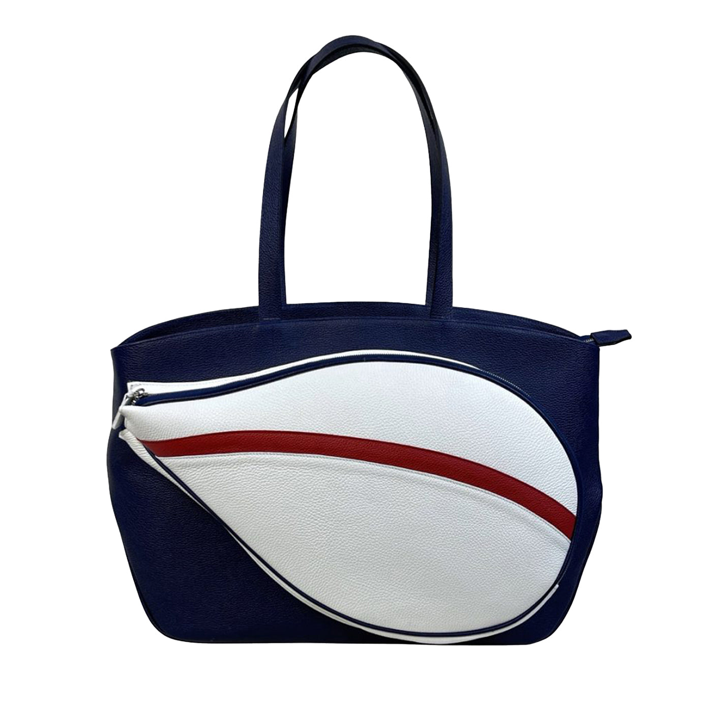 Bolsa de deporte azul/roja/blanca con bolsillo en forma de raqueta de tenis - Vista principal