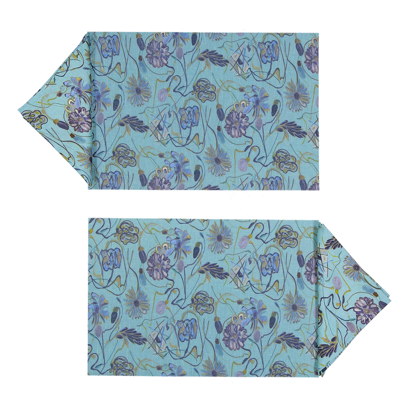 Bouquet Juego de 2 manteles individuales y servilletas rectangulares con revestimiento azul claro - Vista principal