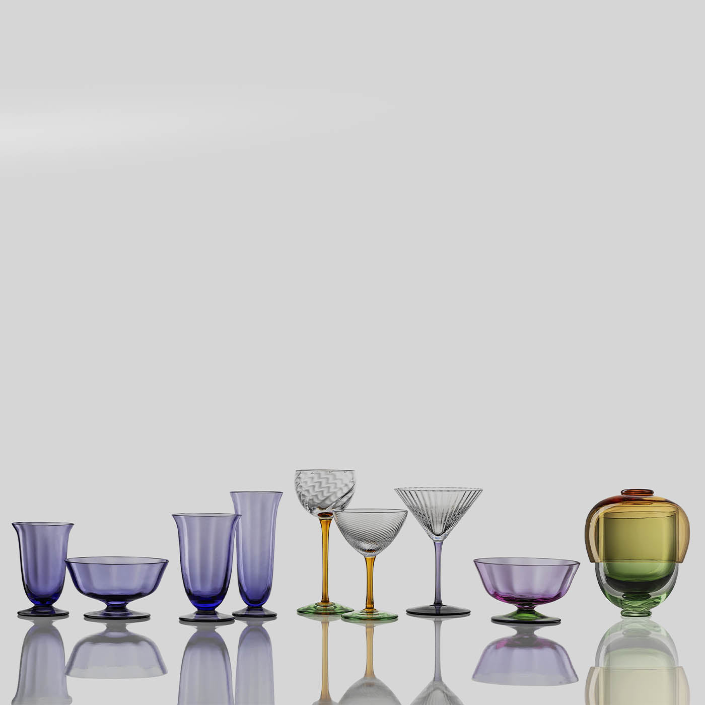 Fungo 3-Piece Murano Glass Set of Green Glasses & Amber Bowl - Alternative view 3