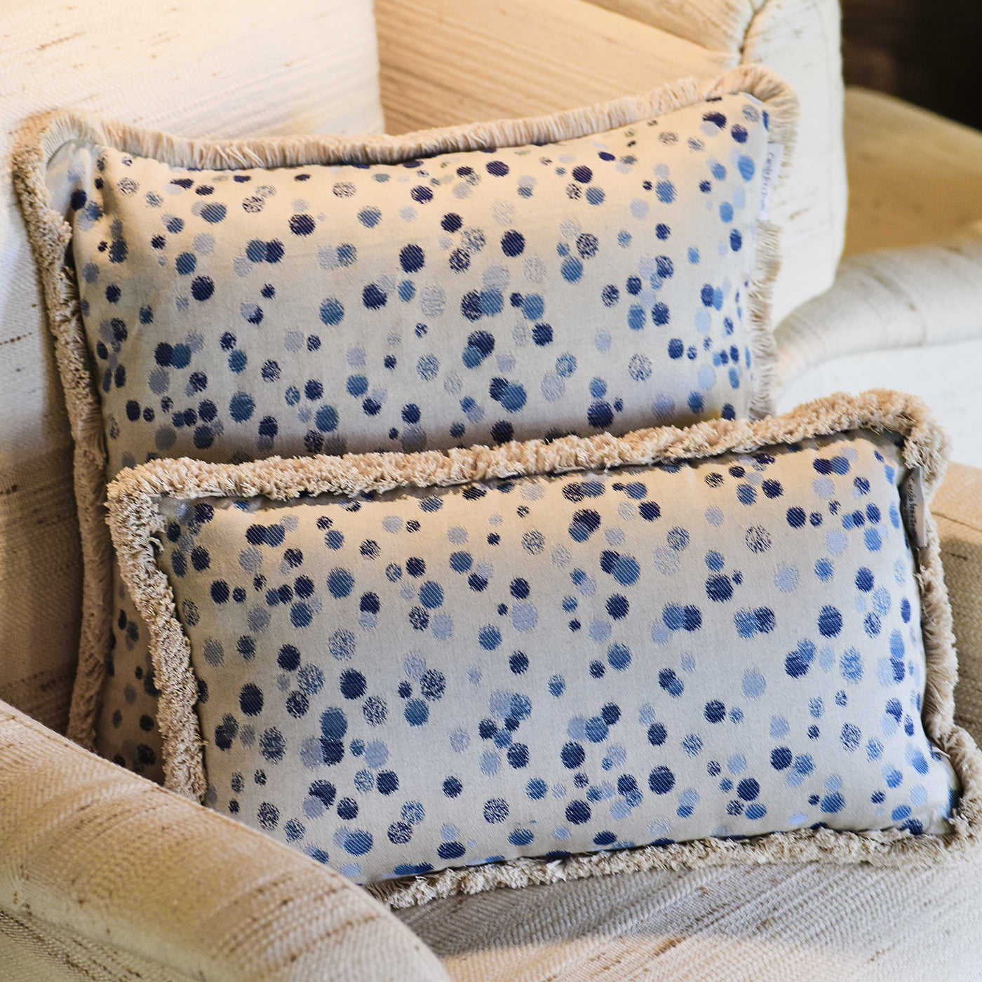 Small Celeste and Blue Fringed Cushion - Alternative view 4