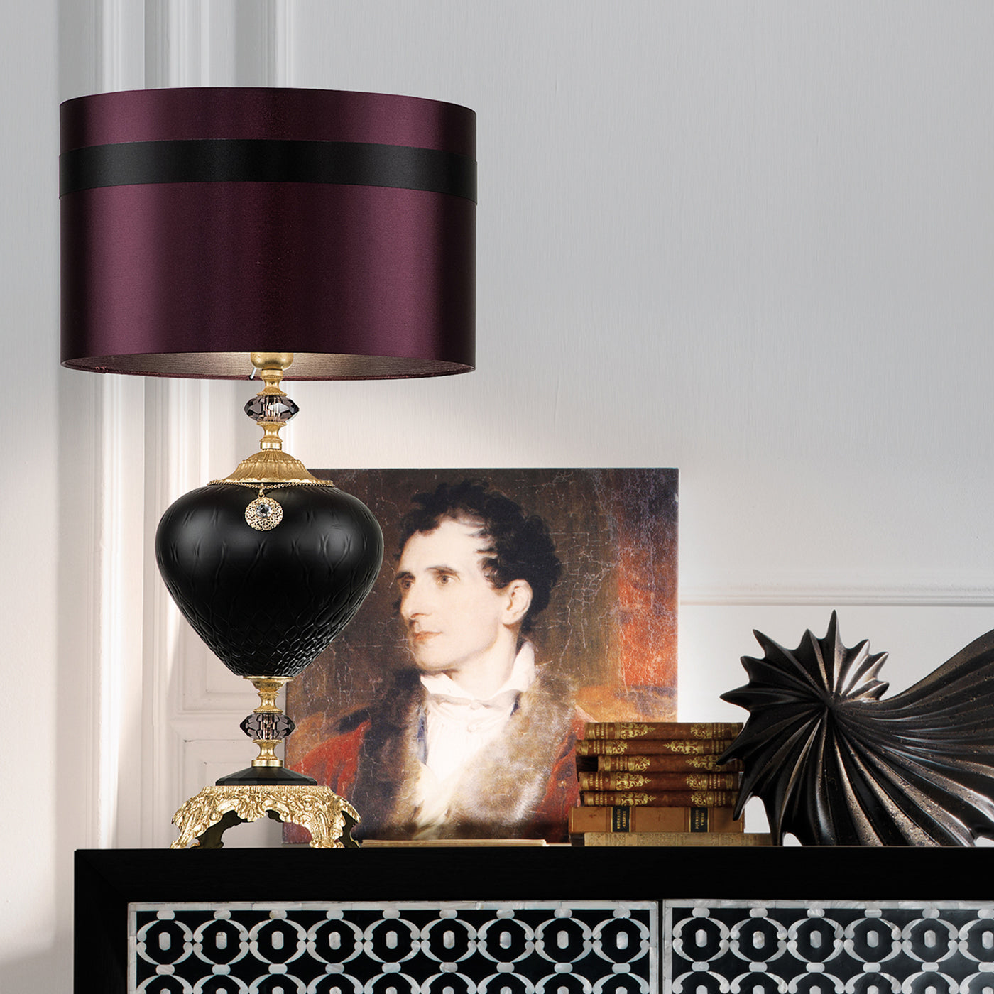 Satin Purple and Black Table Lamp - Alternative view 1