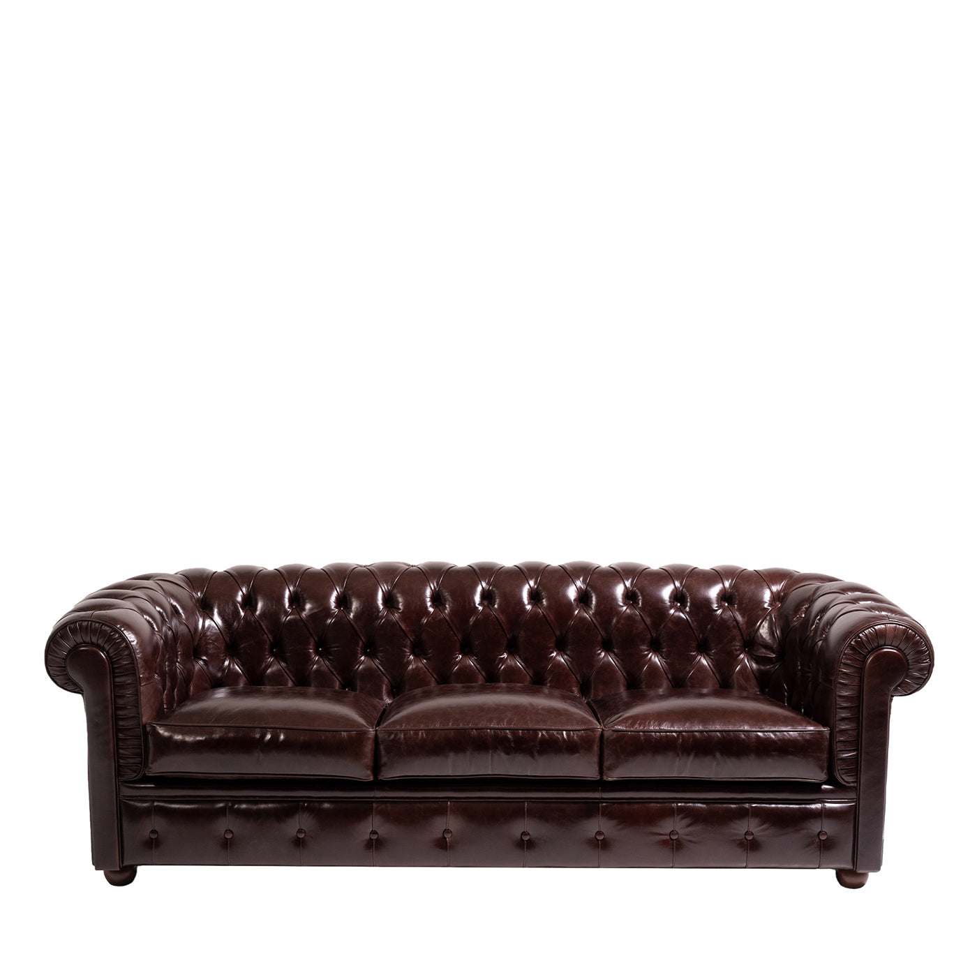 Chesterfield 3-Sitzer-Sofa aus braunem Leder - Hauptansicht