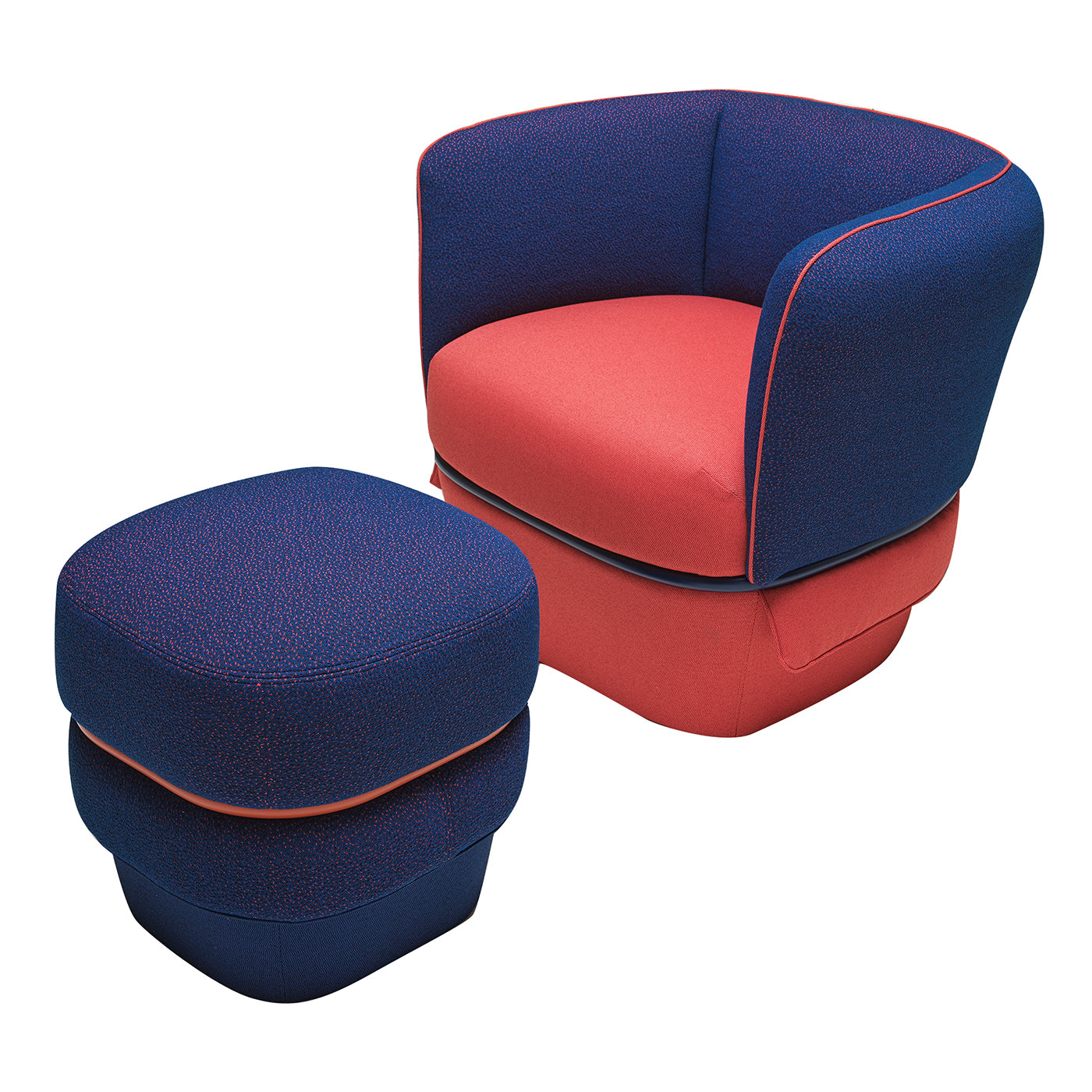 Chemise Set aus rotem und blauem Sessel und Pouf von Studio LI_DO - Hauptansicht