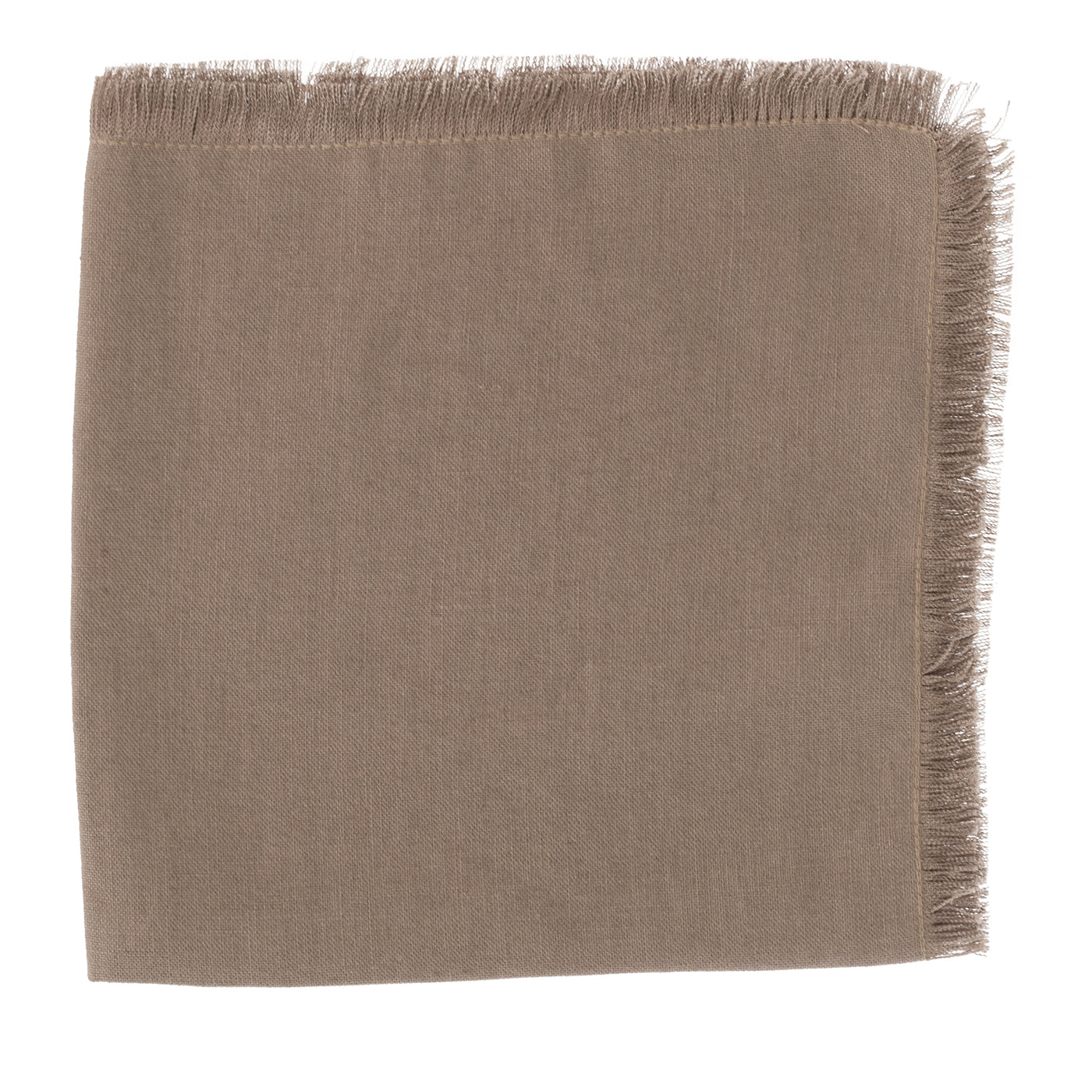 Set of 4 Luxury Hand-Fringed Taupe Pure Linen Napkins - Main view