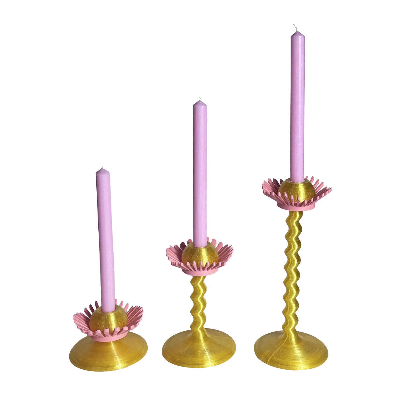 Set Of 3 Blooming Gold And Pink 3D Printed Candle Holders - Main view