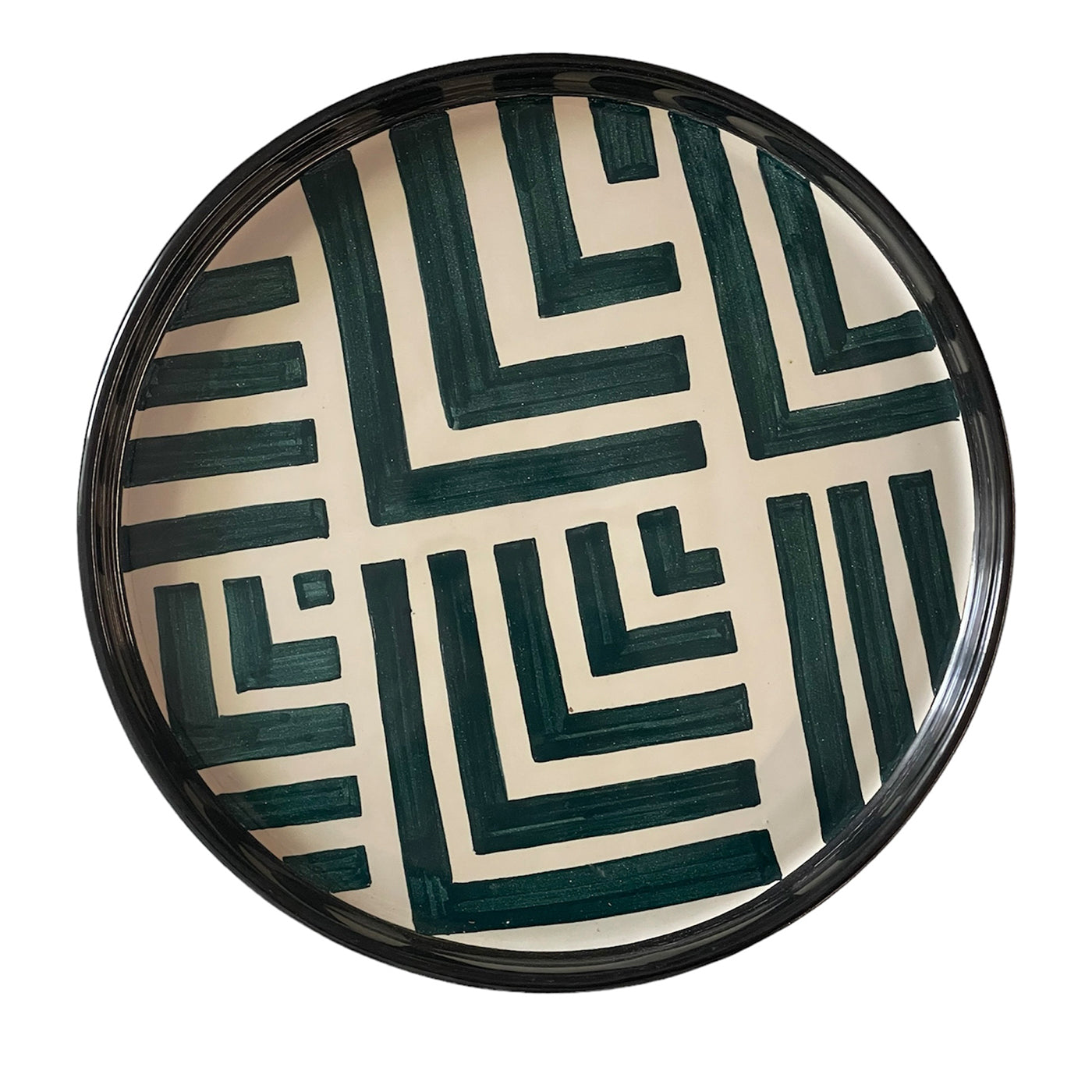 Green and White Striped Round Tray - Main view