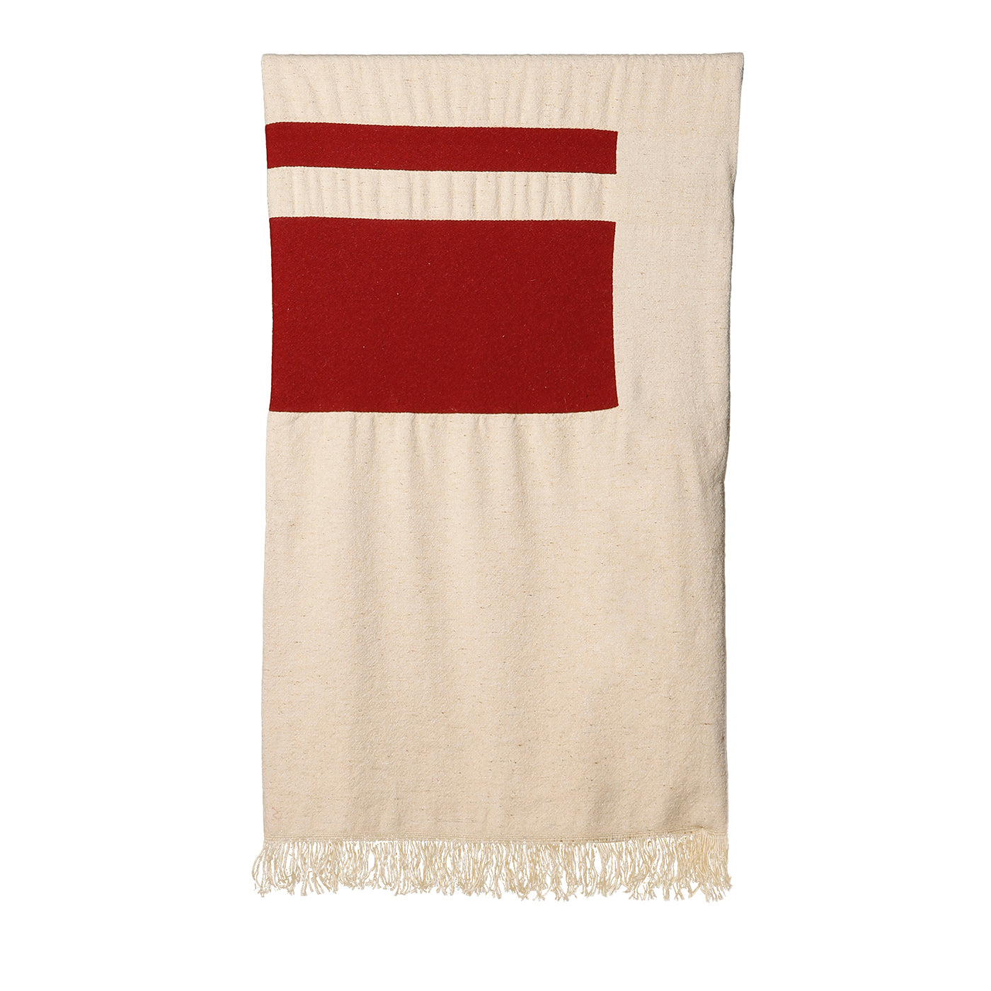 Coperta Ciconi in lana e lino con frange beige e rosse - Vista principale