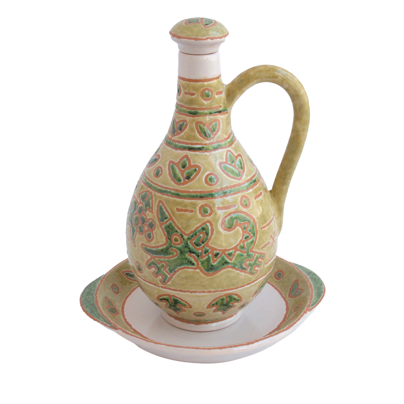 Patterned Green Oil Jug with Saucer - Main view