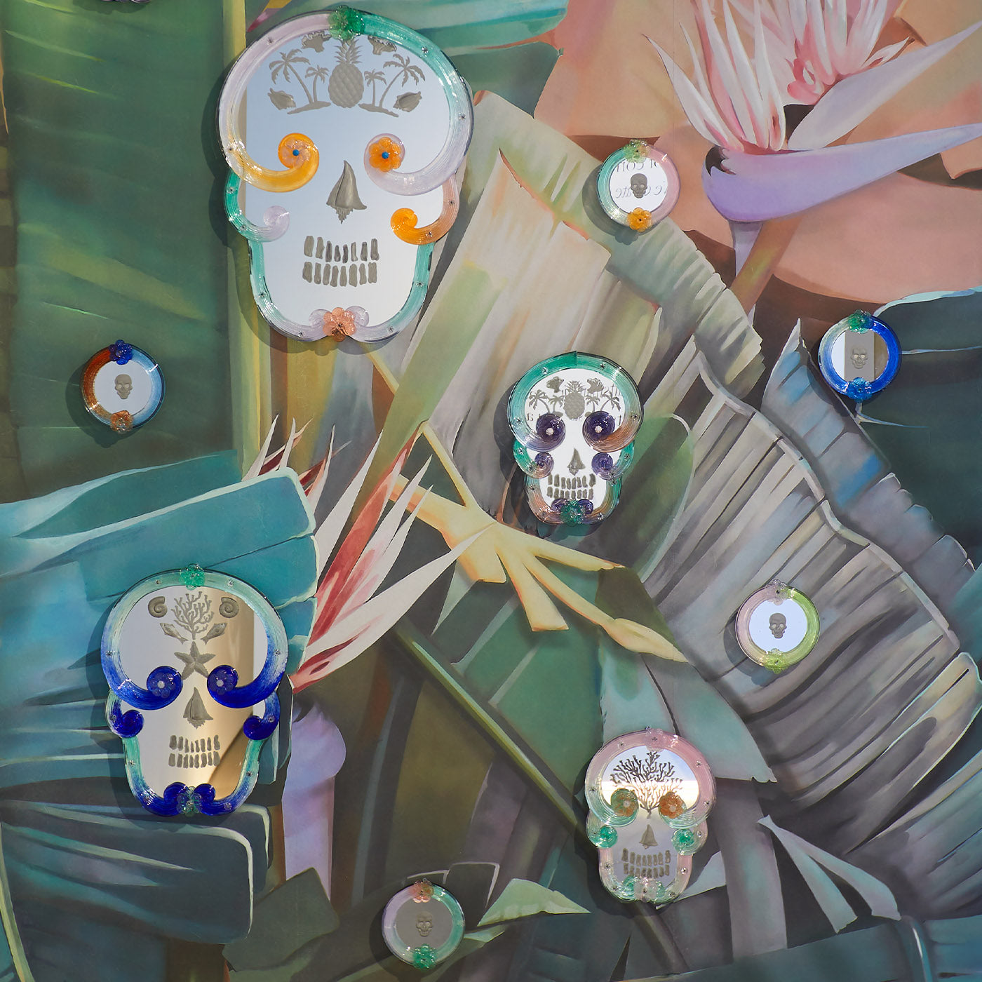 Blue and Green Pop Skull Mirror By Bradley Theodore - Alternative view 1