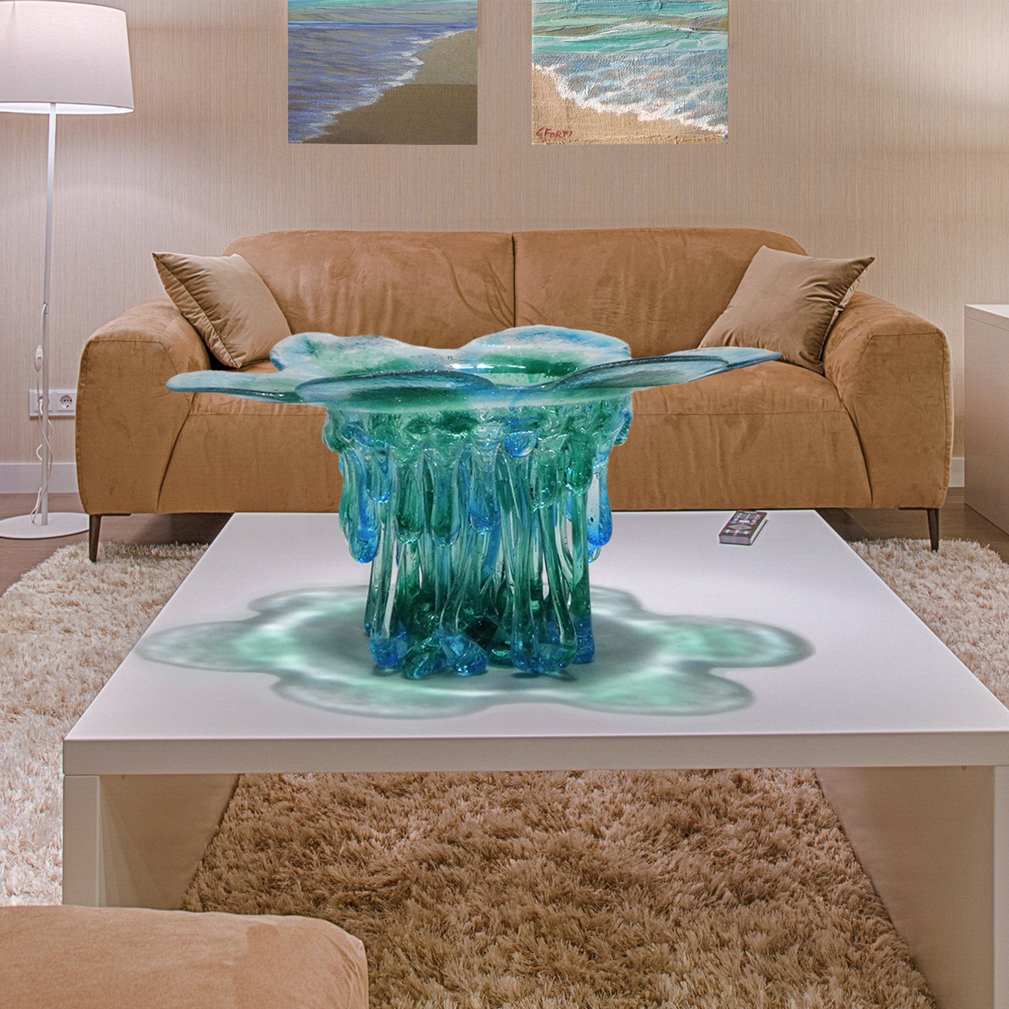 Turquoise Jellyfish Murano Glass Sculpture - Alternative view 4