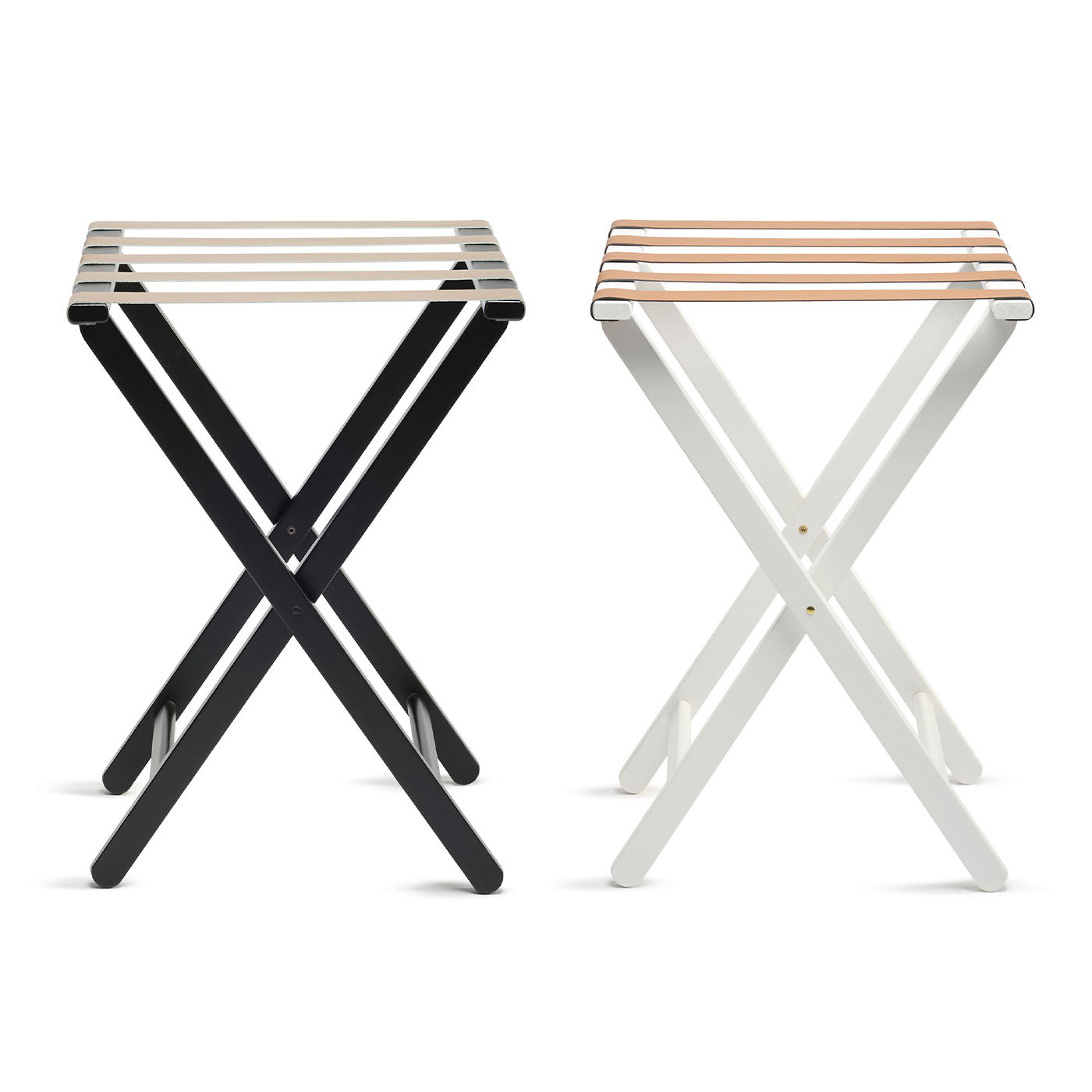 Gueridon White Wood & Leather Stool - Alternative view 1