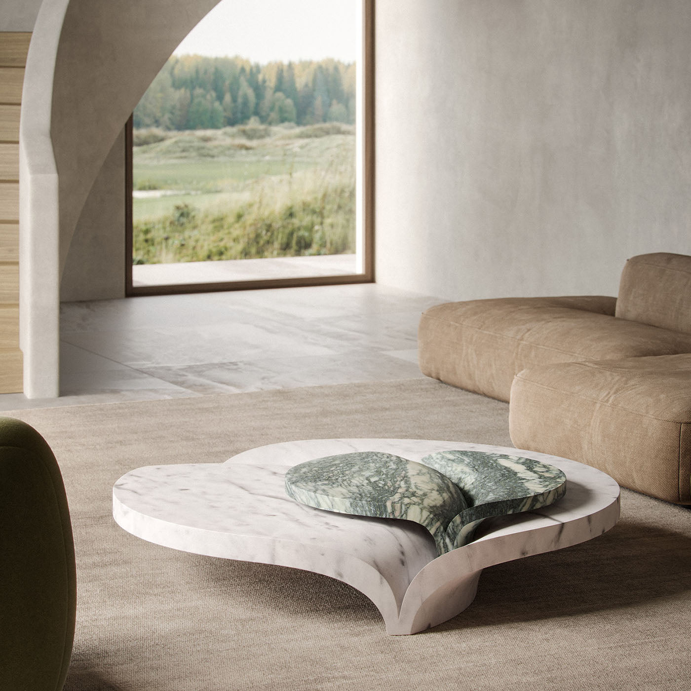 Luna Tisch aus grünem Luana und weißem Carrara-Marmor - Alternative Ansicht 1
