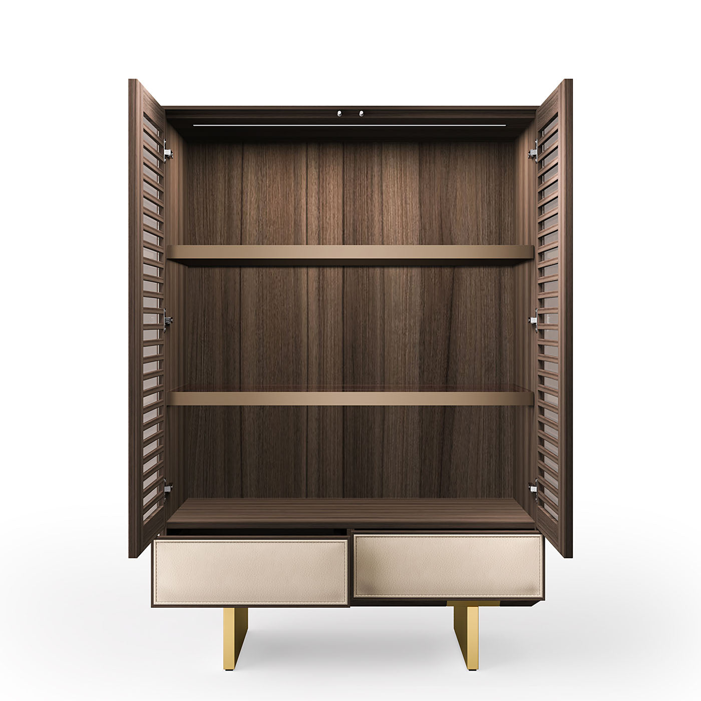 Solferino walnut Canaletto slatted glass doors leather drawer sideboard - Alternative view 2