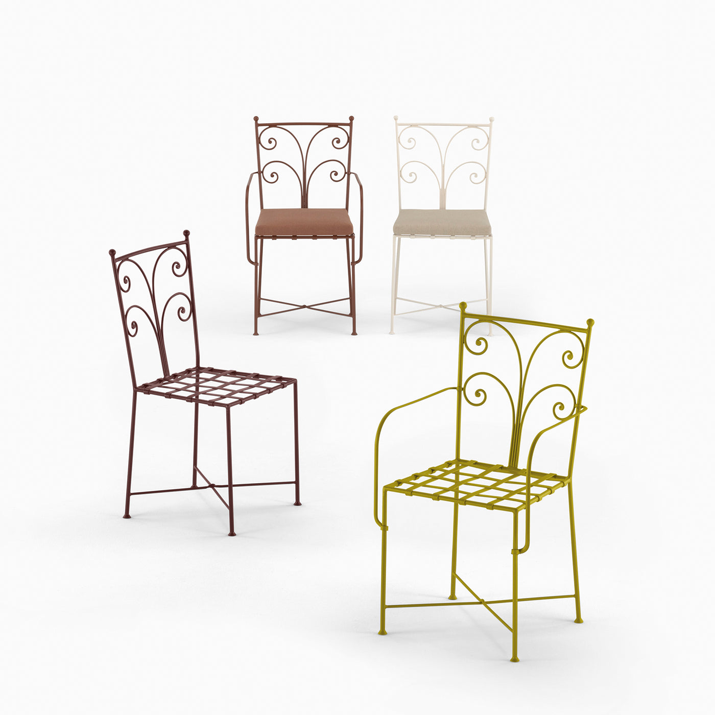 Acanta Wrought Iron White Cushioned Chair (Chaise blanche en fer forgé avec coussin) - Vue alternative 1