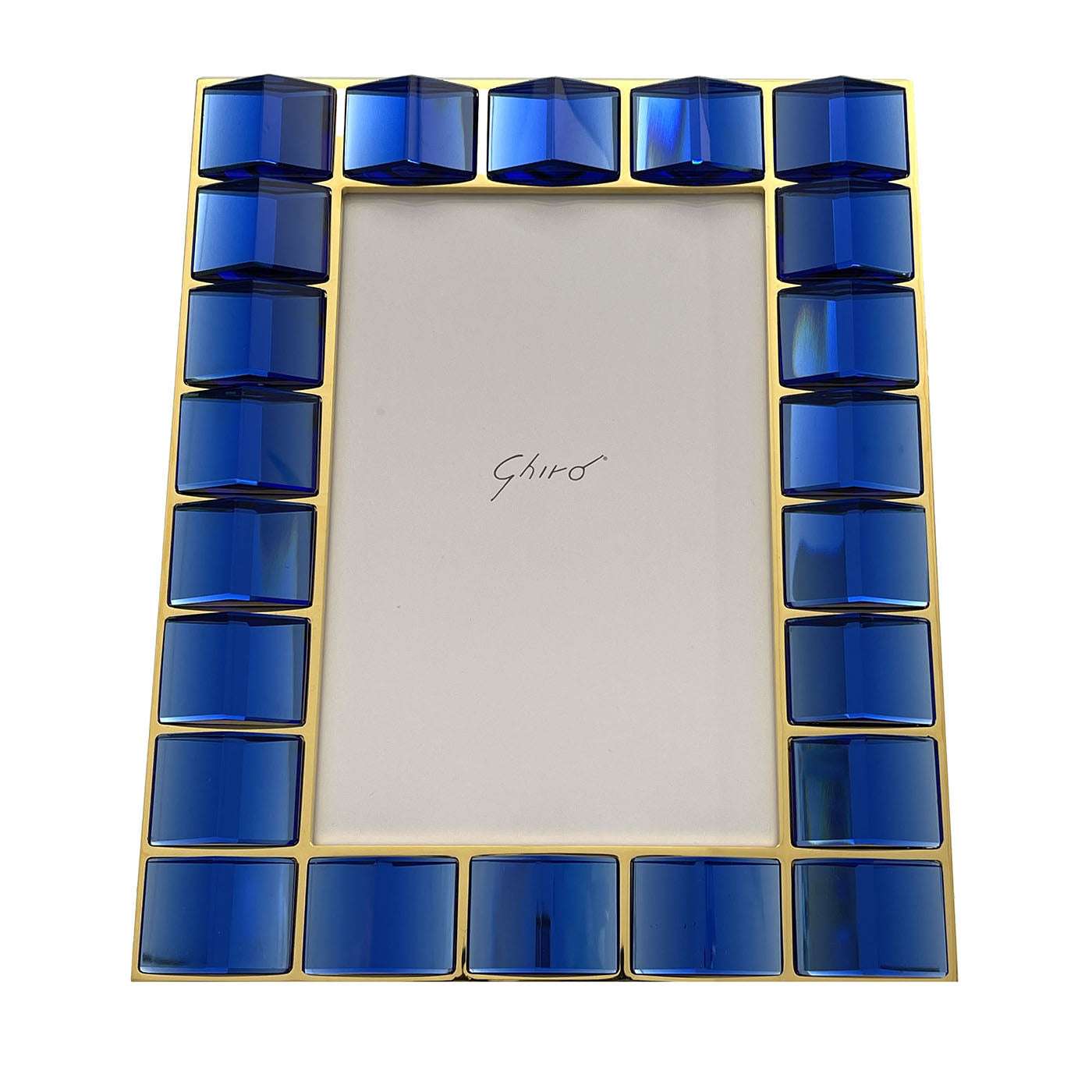 Marco de fotos de latón chapado en oro de 24 quilates y cristal azul hecho a mano - Vista principal